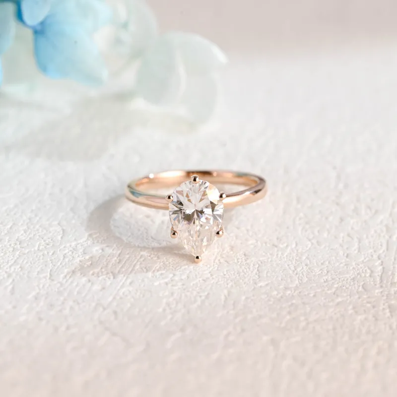 Solid Gold Hidden Halo Pear Cut Moissanite Engagement Ring sold by Causyou