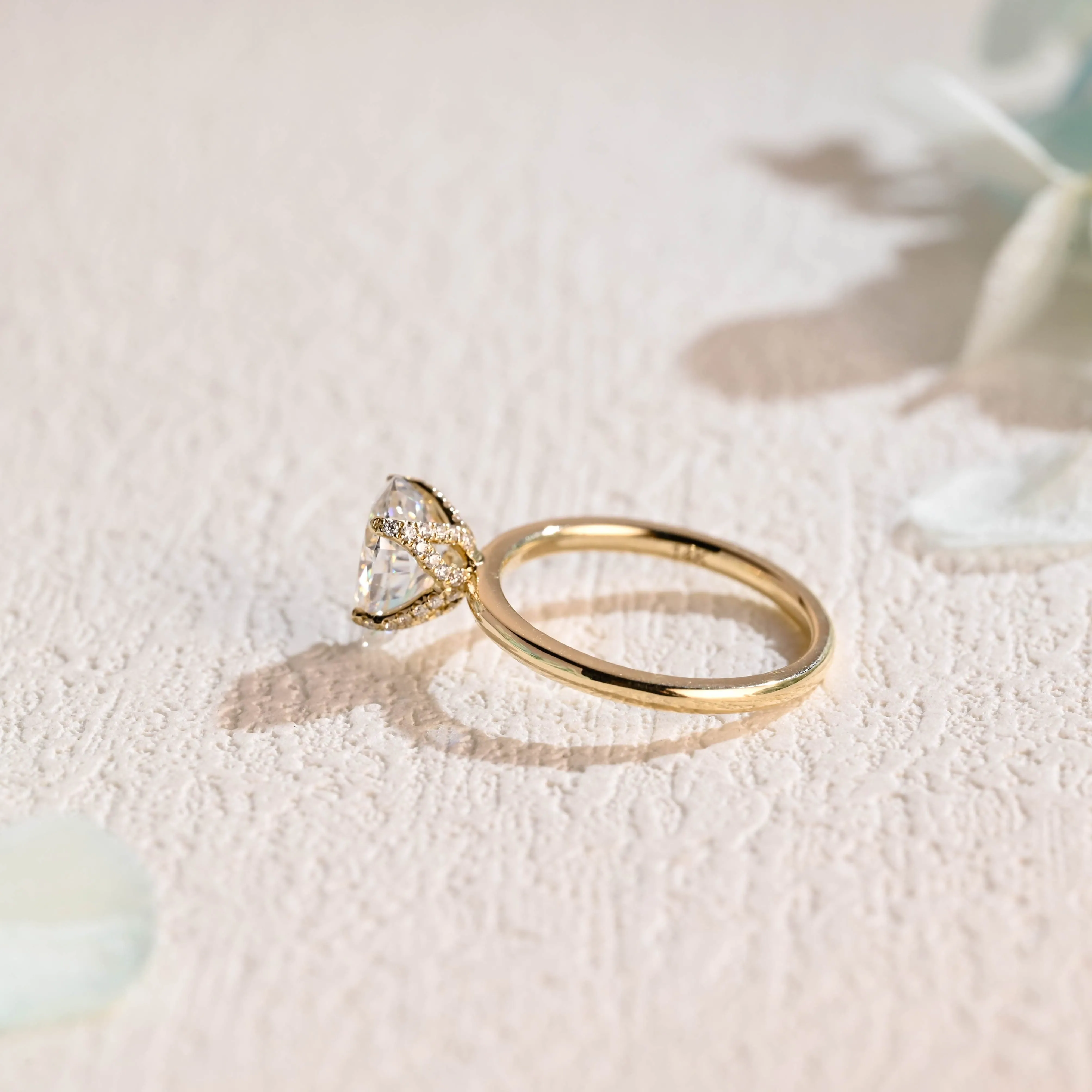 Solid Gold Hidden Halo Pear Cut Moissanite Engagement Ring Tulip Set sold by Causyou product image thumbnail 5