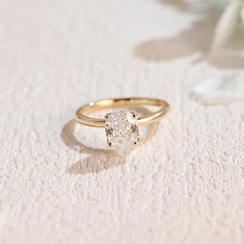 Solid Gold Hidden Halo Pear Cut Moissanite Engagement Ring Tulip Set sold by Causyou