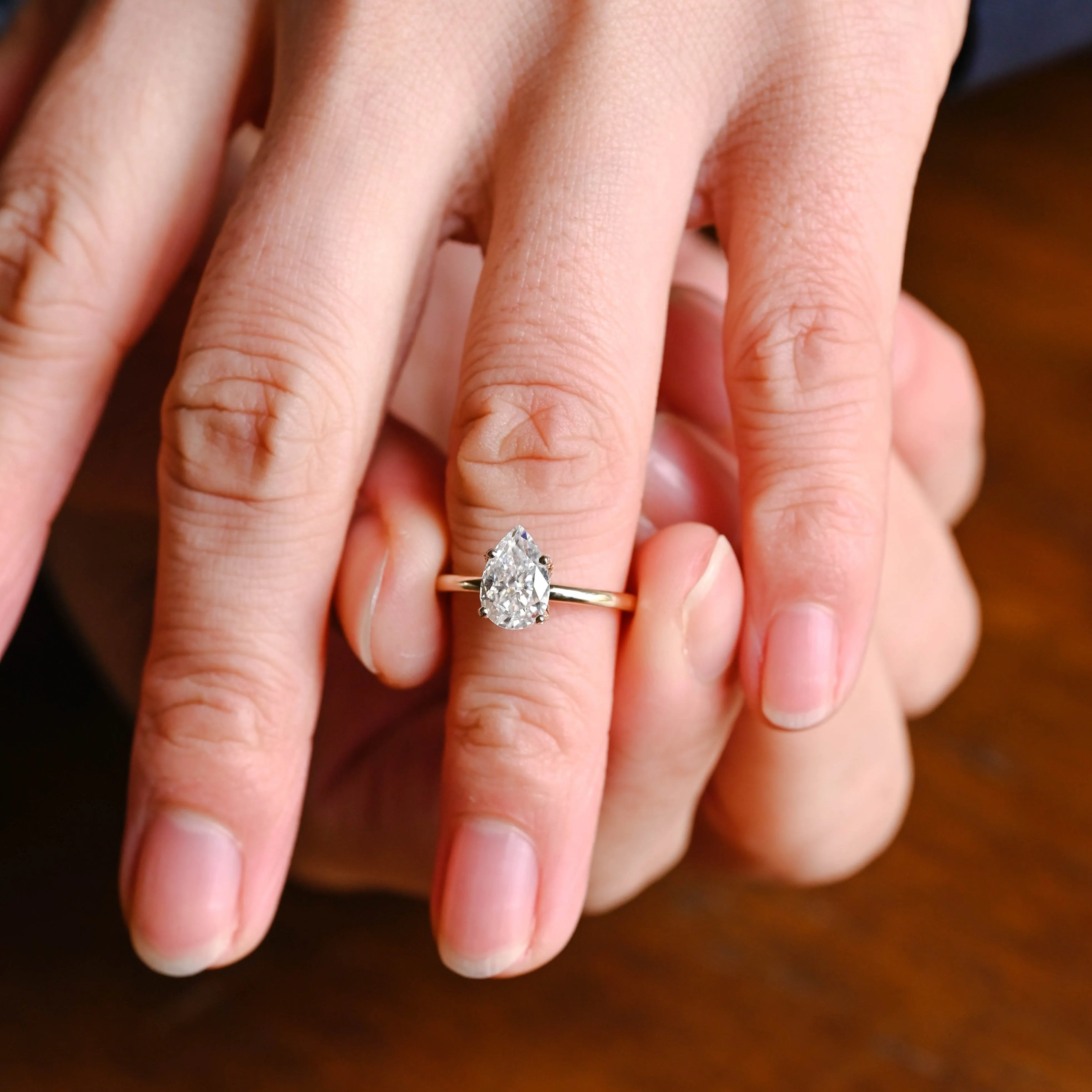 Solid Gold Hidden Halo Pear Cut Moissanite Engagement Ring Tulip Set sold by Causyou product image thumbnail 2