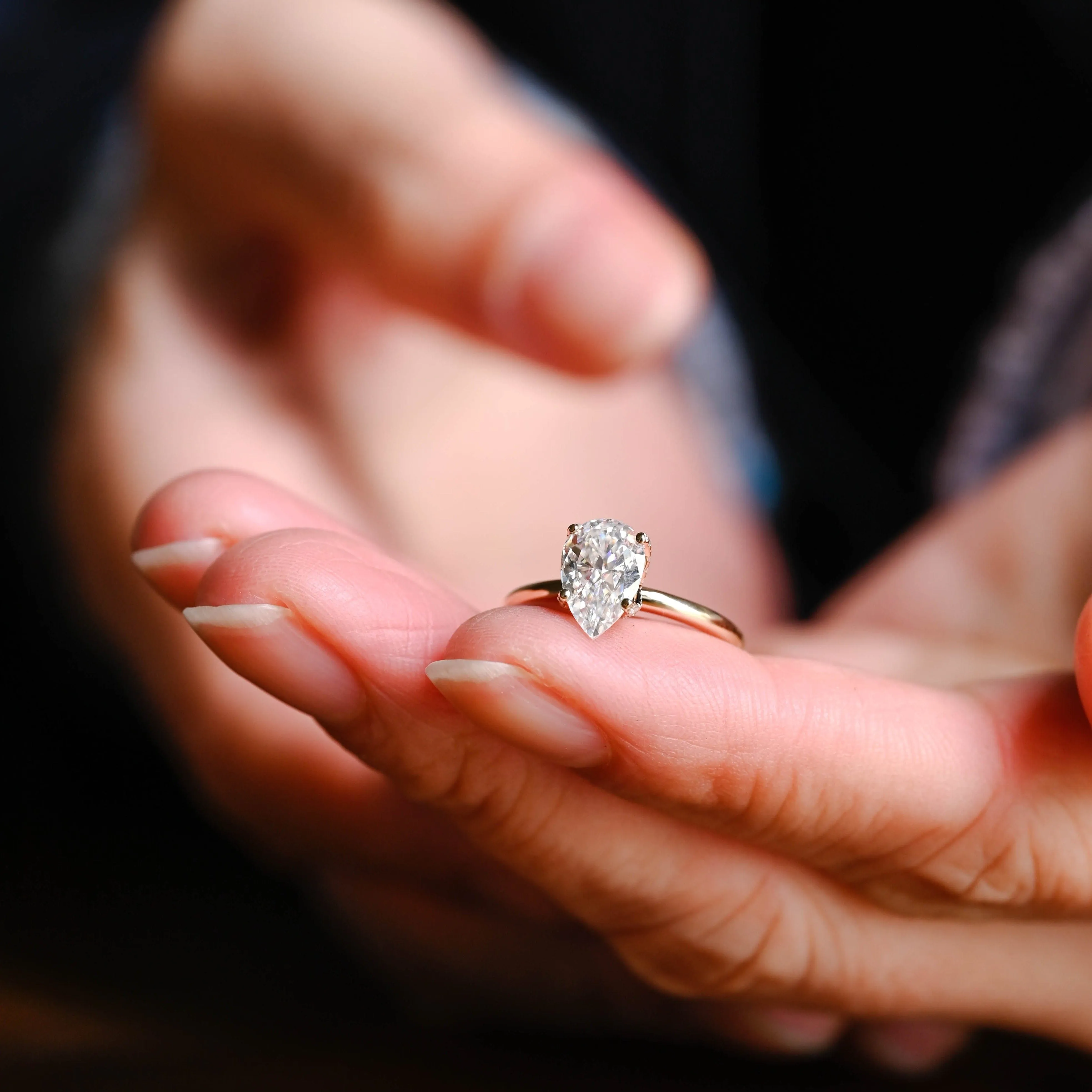 Solid Gold Hidden Halo Pear Cut Moissanite Engagement Ring Tulip Set sold by Causyou product image thumbnail 3