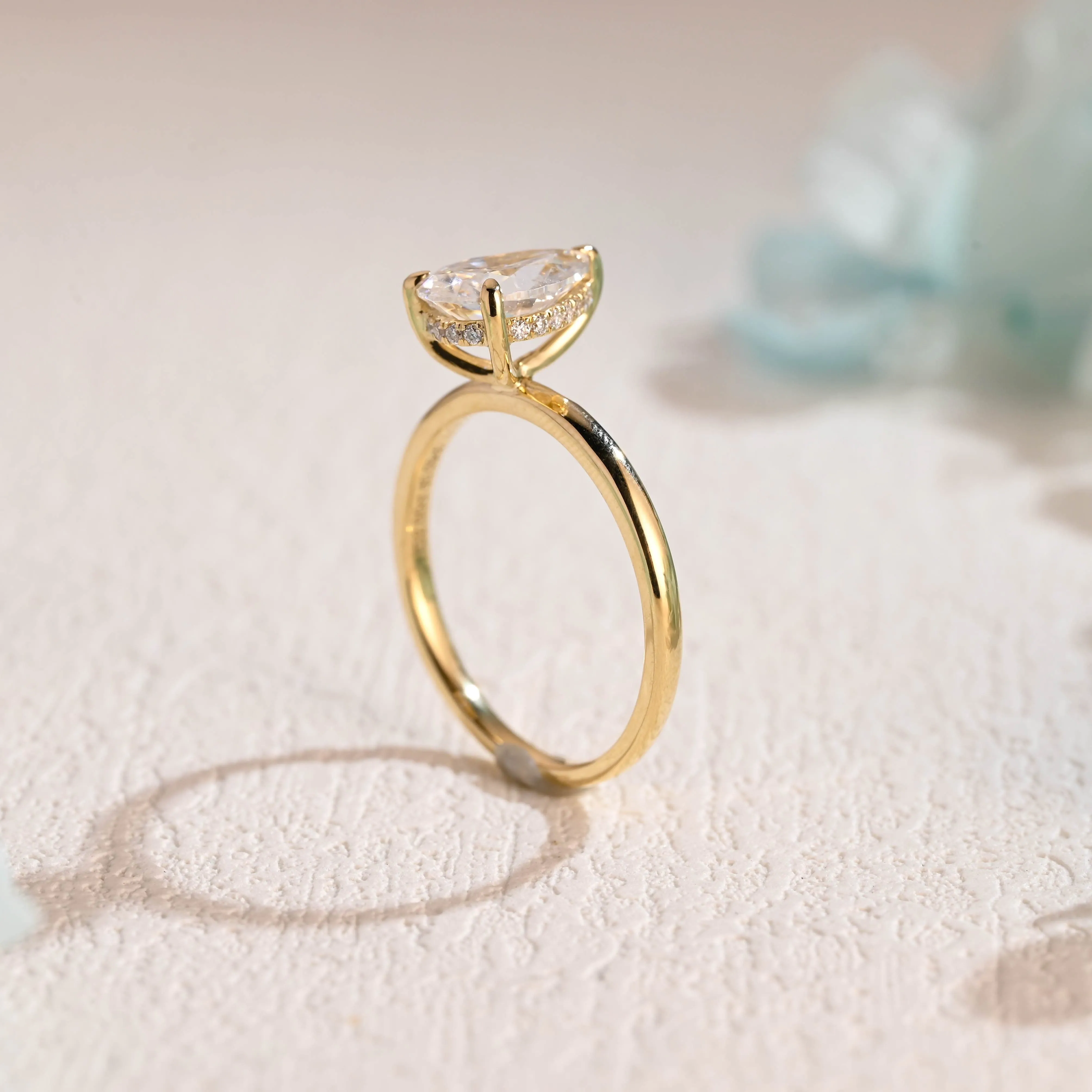 Solid Gold Hidden Halo Pear Cut Moissanite Engagement Ring sold by Causyou product image thumbnail 5