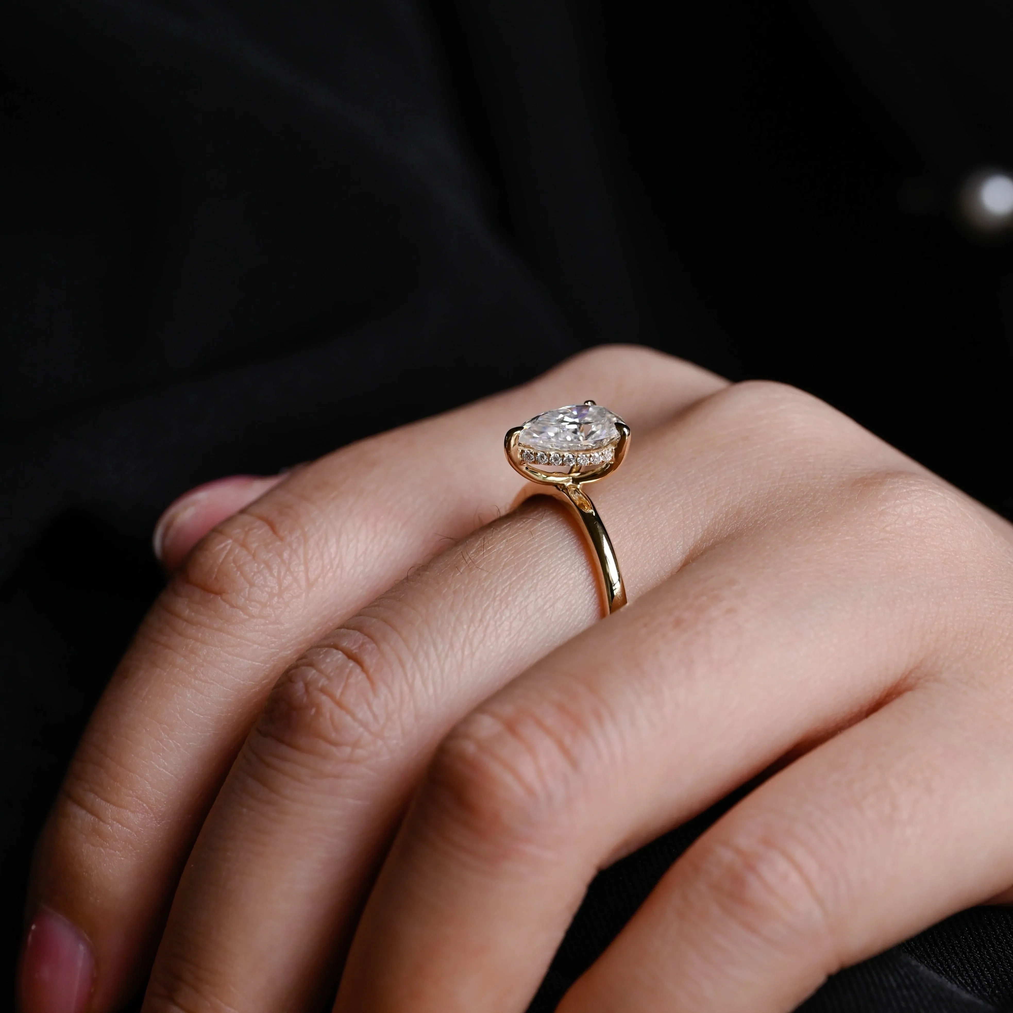 Solid Gold Hidden Halo Pear Cut Moissanite Engagement Ring sold by Causyou product image thumbnail 4