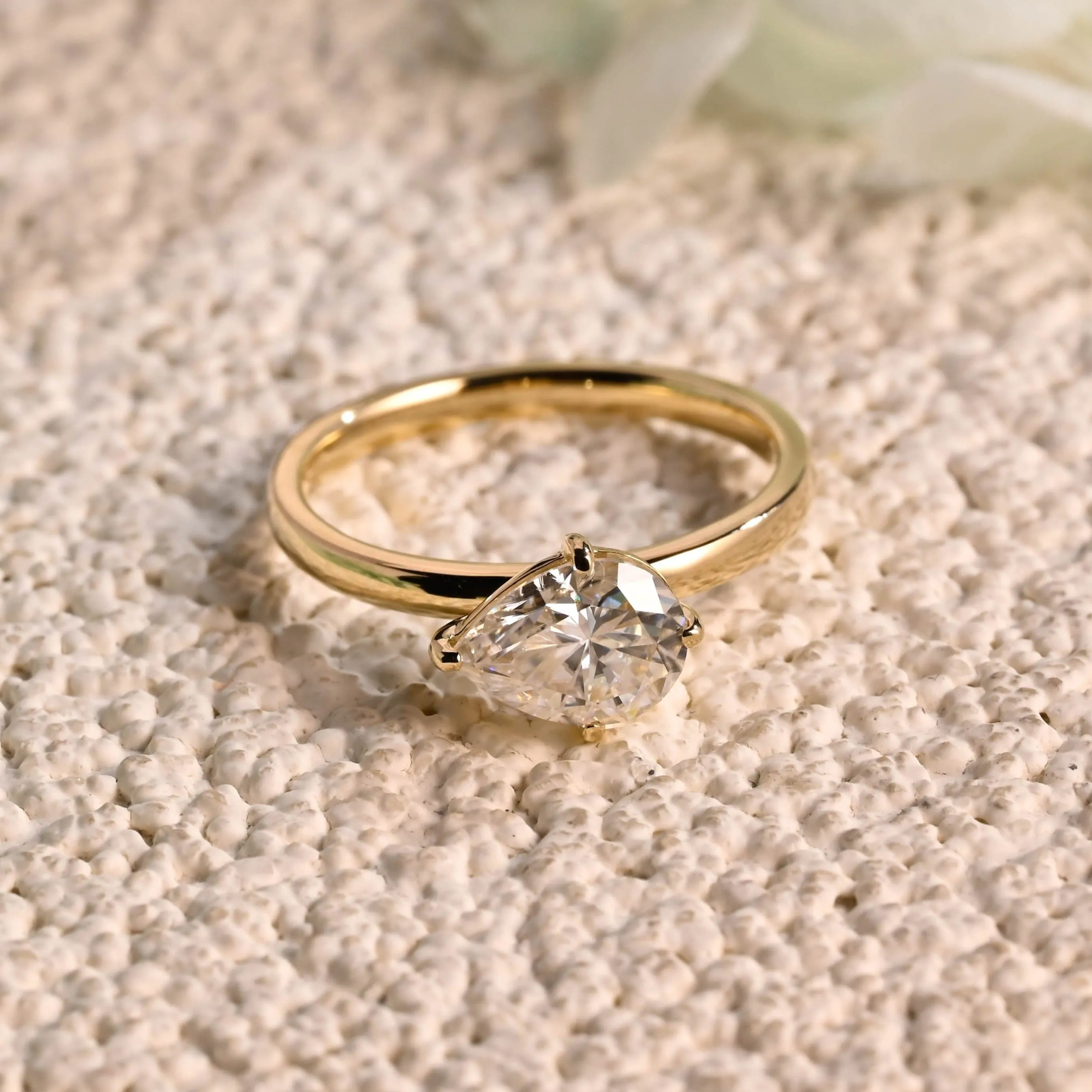 Solid Gold Solitaire East West Pear Moissanite Engagement Ring sold by Causyou