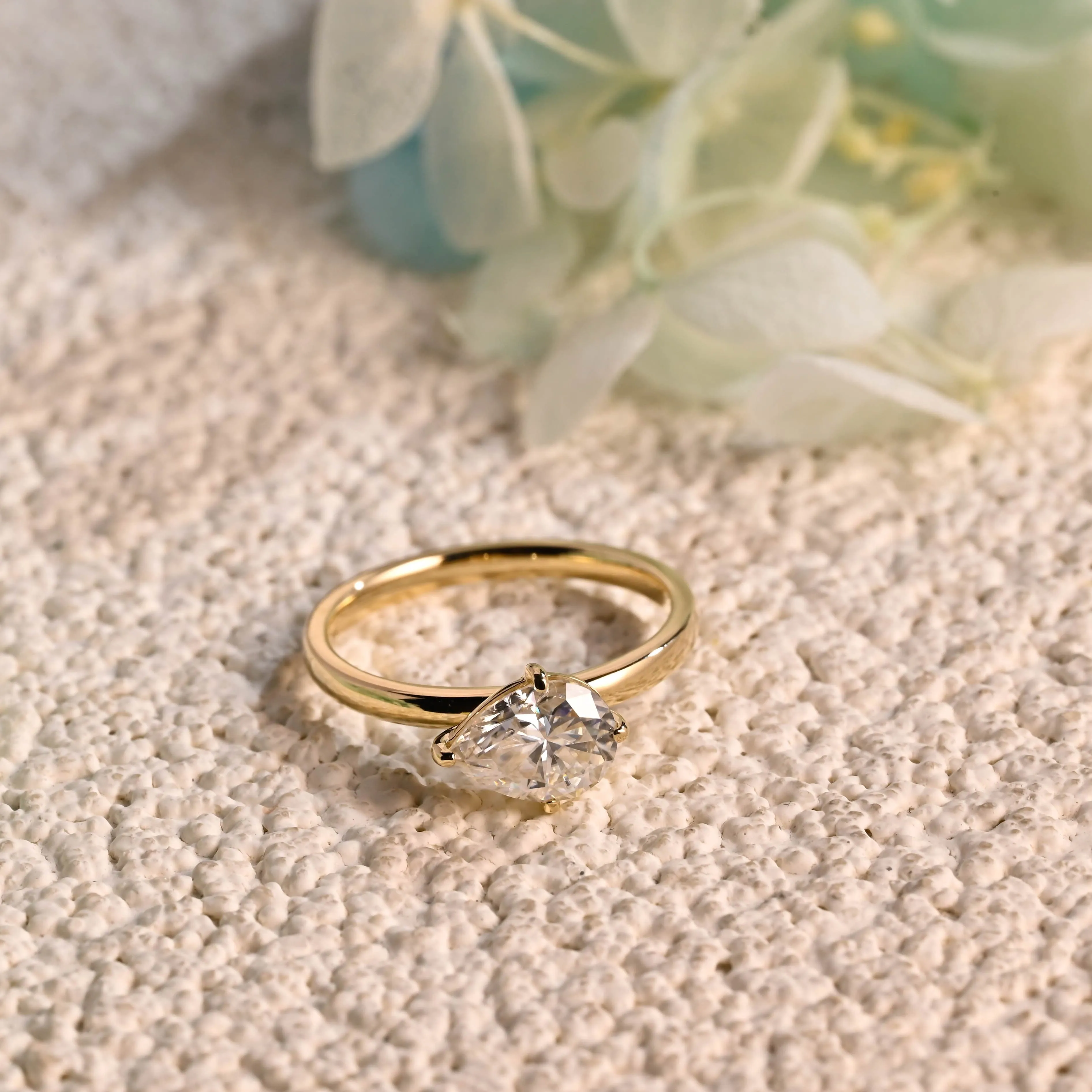 Solid Gold Solitaire East West Pear Moissanite Engagement Ring sold by Causyou product image thumbnail 3