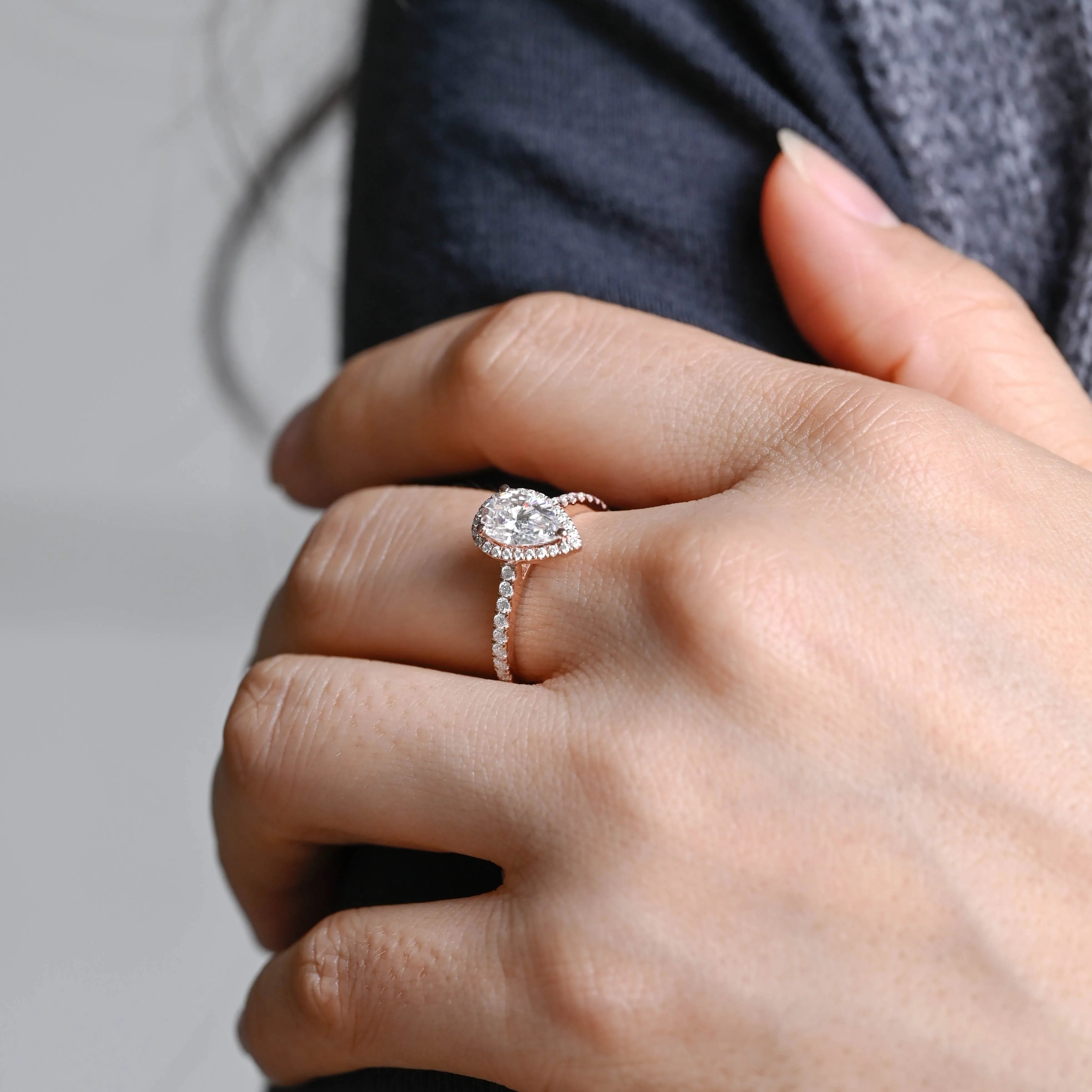 Solid Gold Pave Pear Cut Moissanite Engagement Ring sold by Causyou product image thumbnail 2