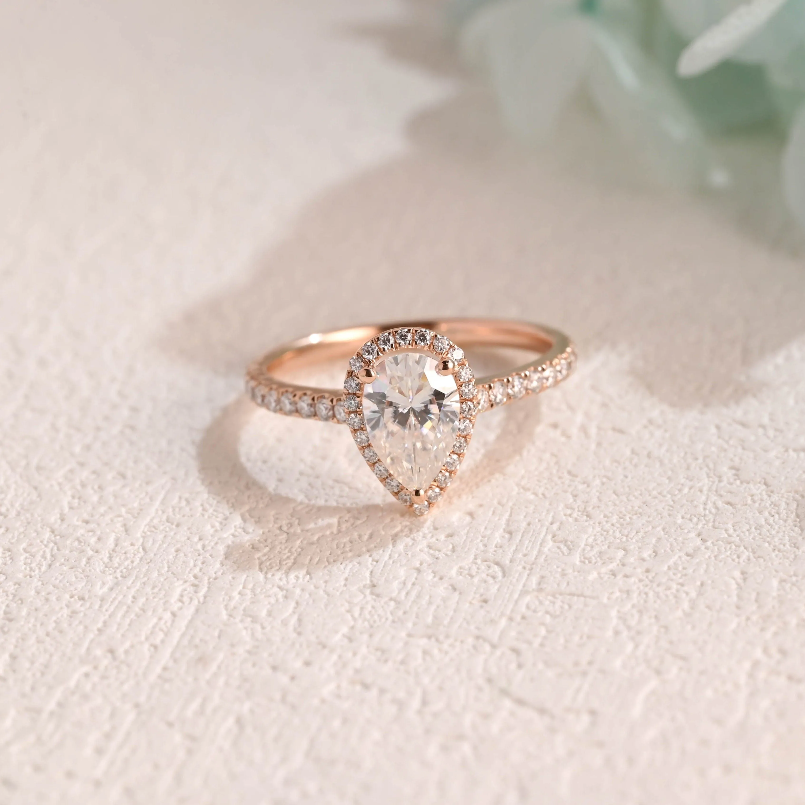 Solid Gold Pave Pear Cut Moissanite Engagement Ring sold by Causyou