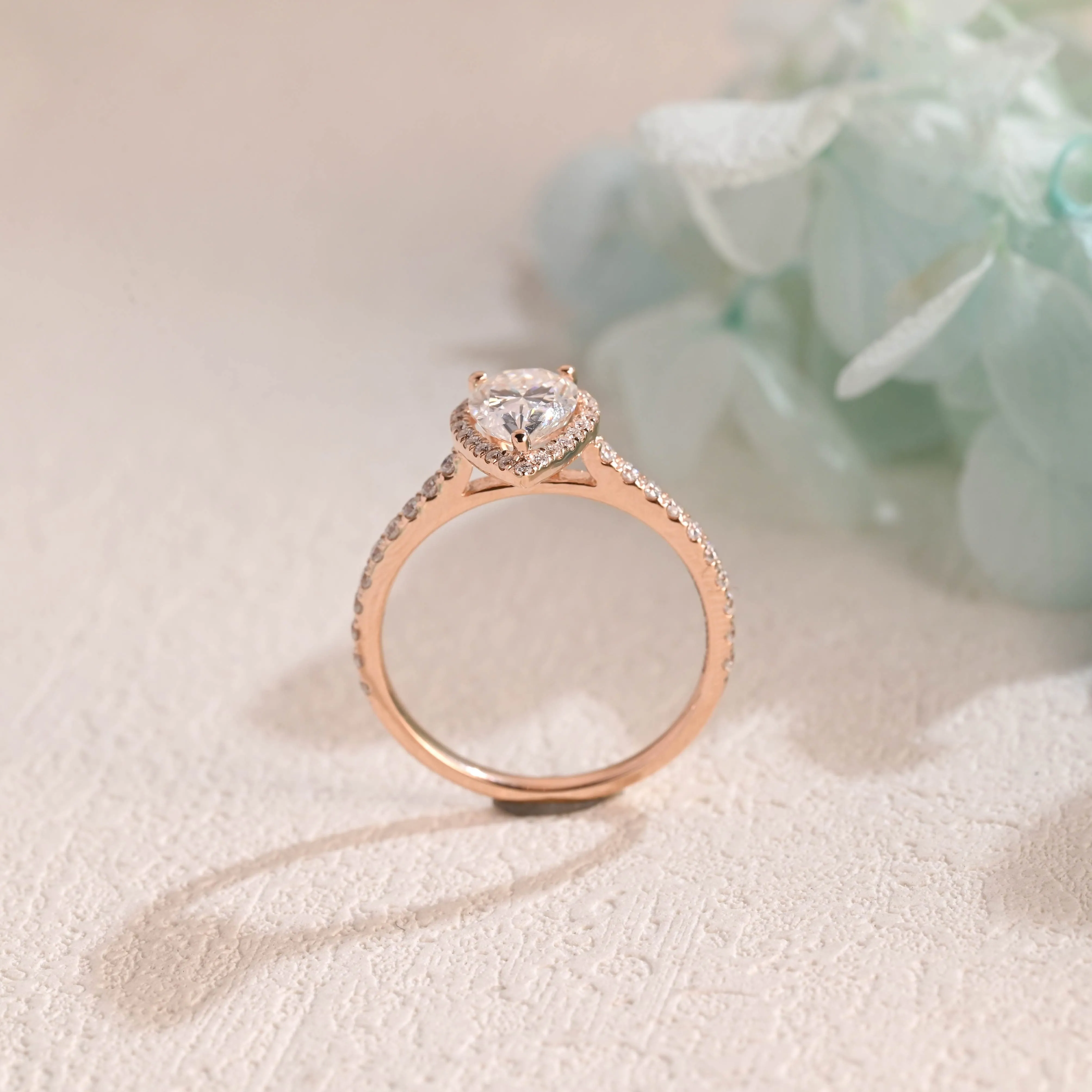 Solid Gold Pave Pear Cut Moissanite Engagement Ring sold by Causyou product image thumbnail 5