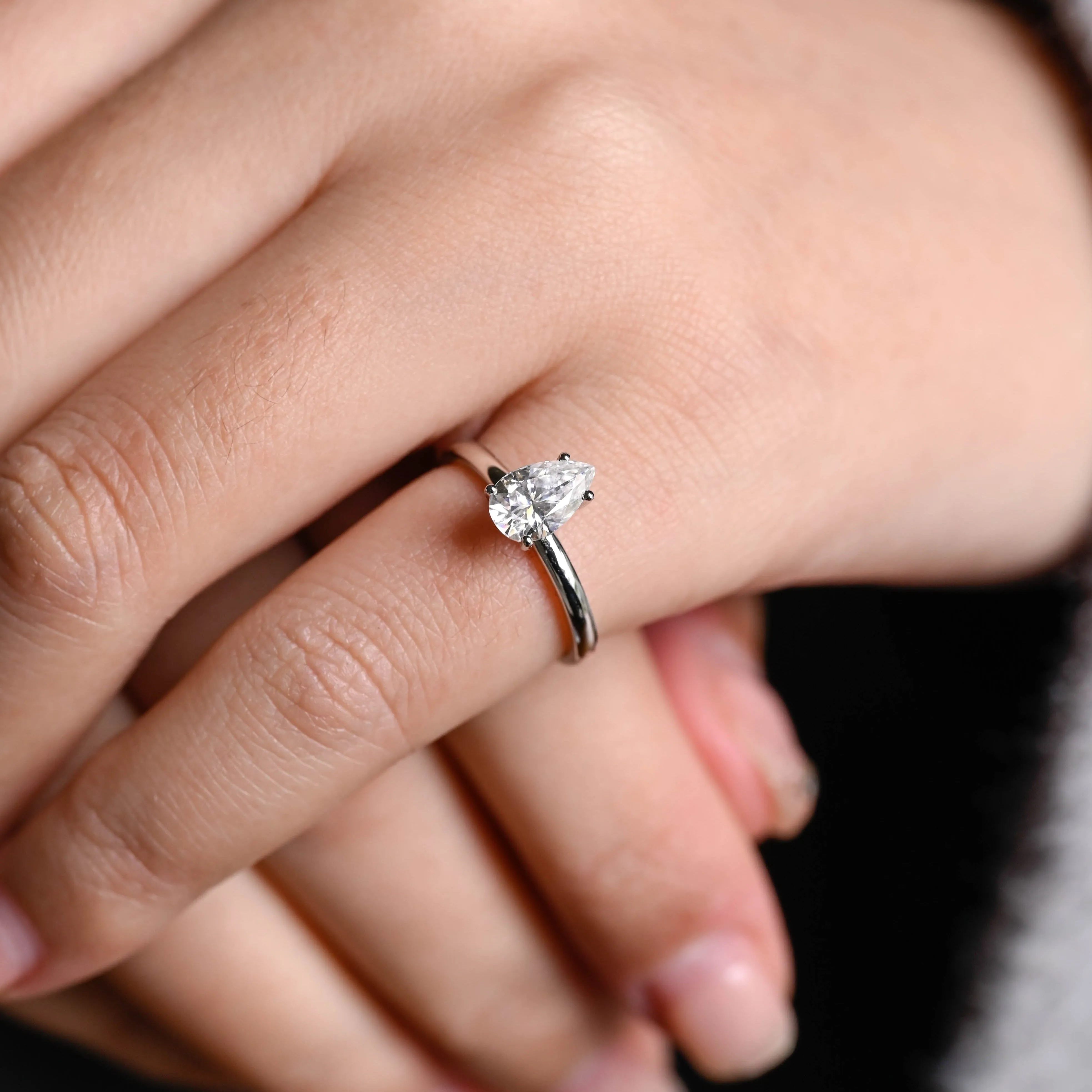 Solid Gold Solitaire Pear Cut Moissanite Engagement Ring sold by Causyou product image thumbnail 3