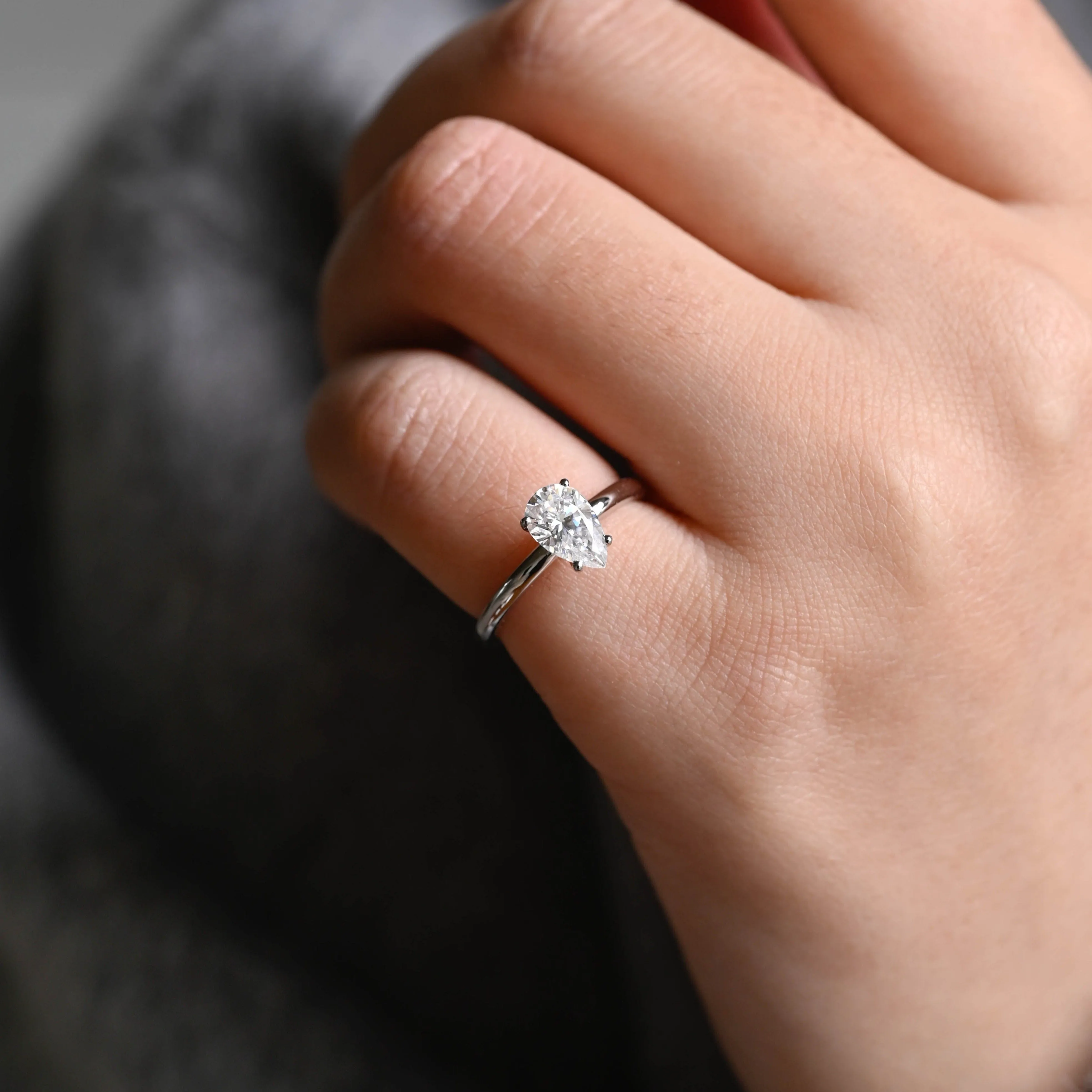 Solid Gold Solitaire Pear Cut Moissanite Engagement Ring sold by Causyou product image thumbnail 2