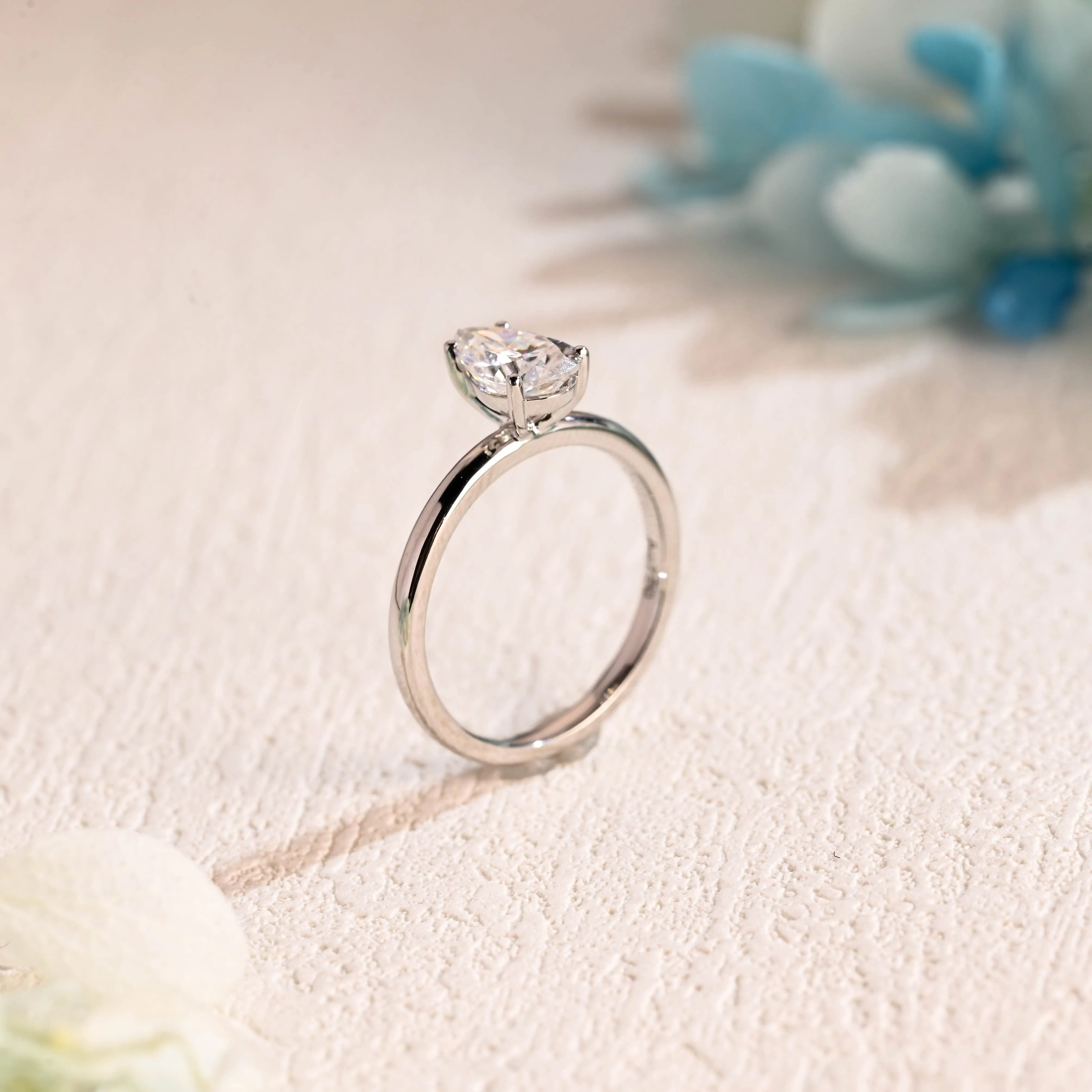 Solid Gold Solitaire Pear Cut Moissanite Engagement Ring sold by Causyou product image thumbnail 5