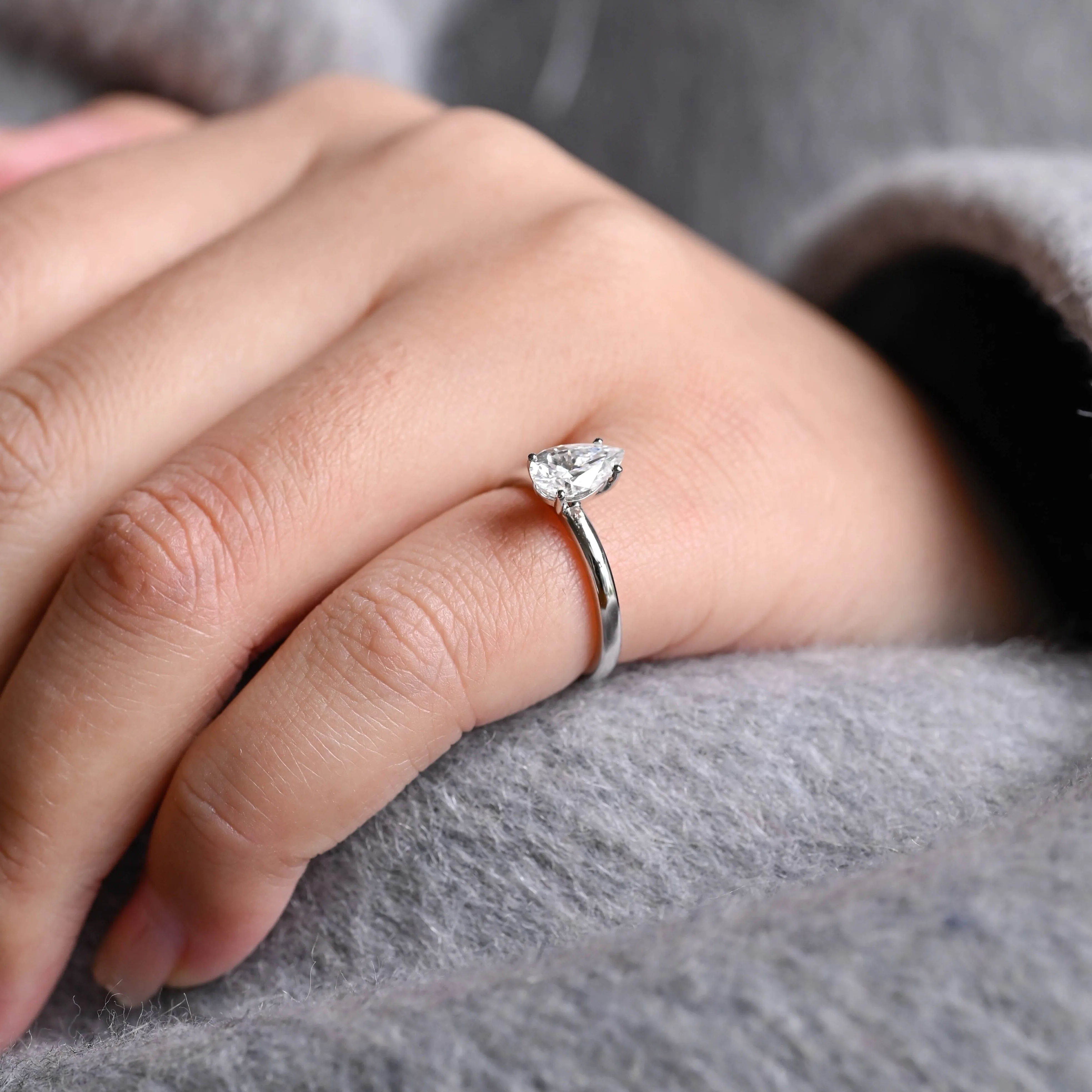 Solid Gold Solitaire Pear Cut Moissanite Engagement Ring sold by Causyou product image thumbnail 4