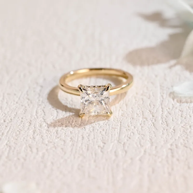 Solid Gold Hidden Halo Princess Cut Moissanite Engagement Ring sold by Causyou