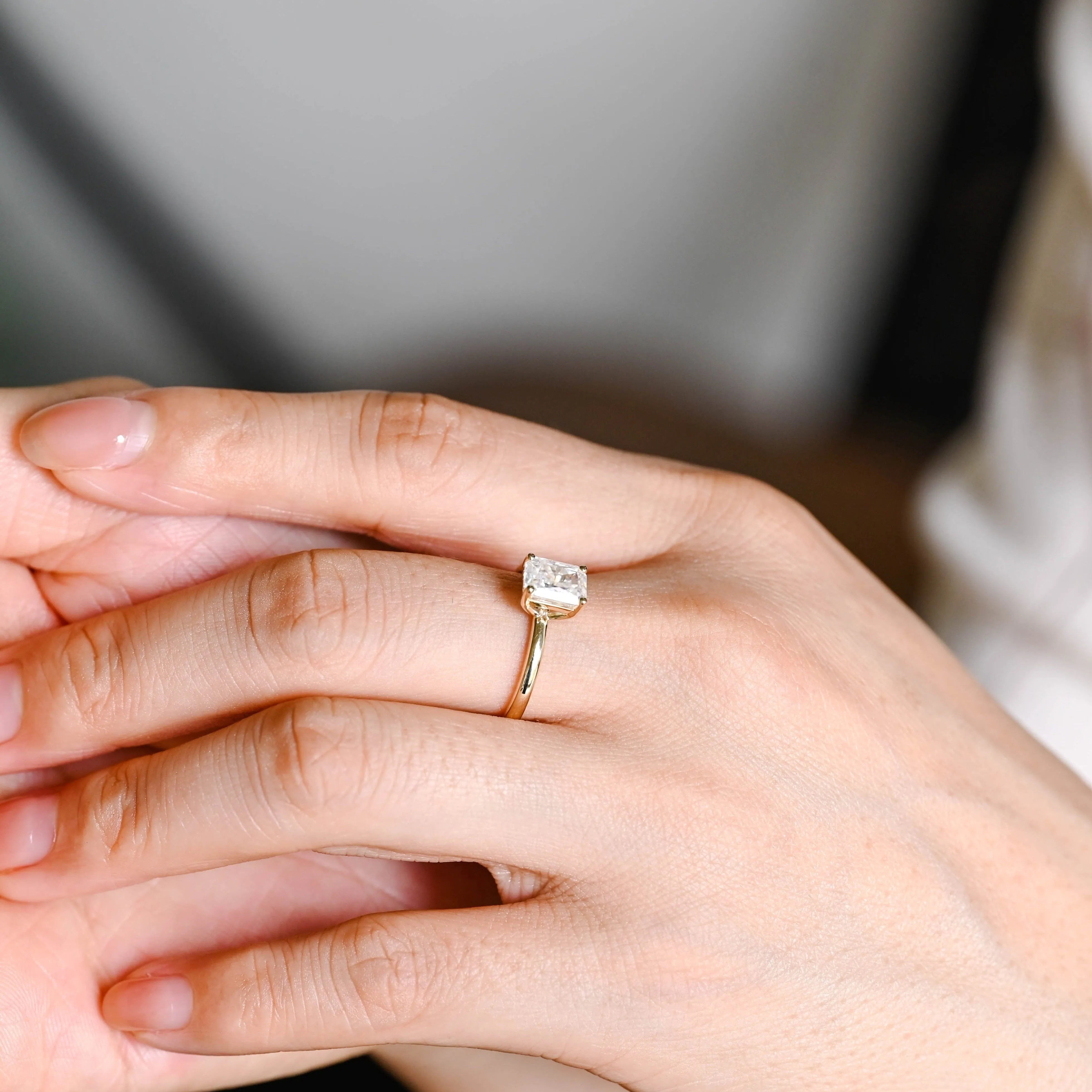 Solid Gold Solitaire Radiant Cut Moissanite Engagement Ring sold by Causyou product image thumbnail 4