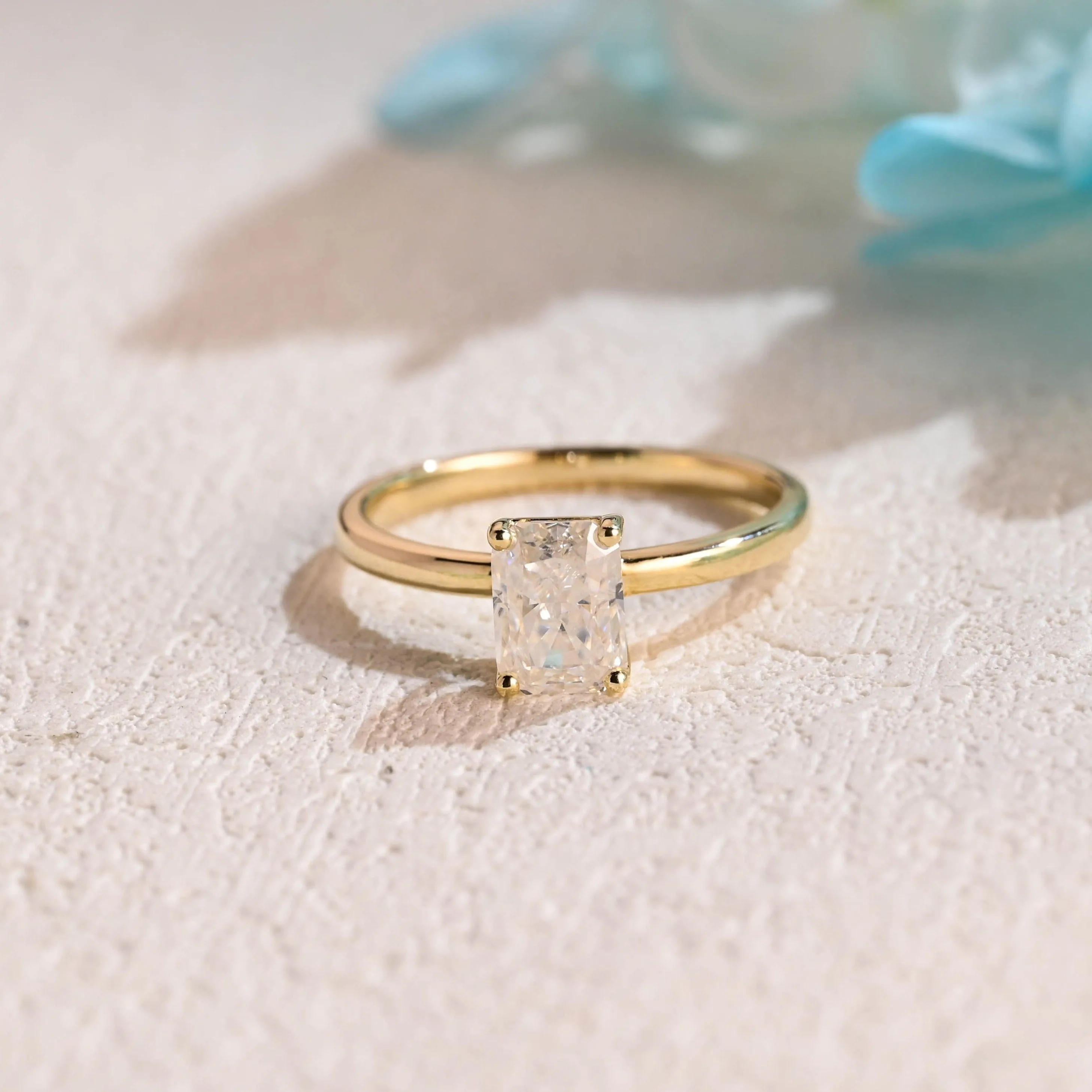 Solid Gold Solitaire Radiant Cut Moissanite Engagement Ring sold by Causyou