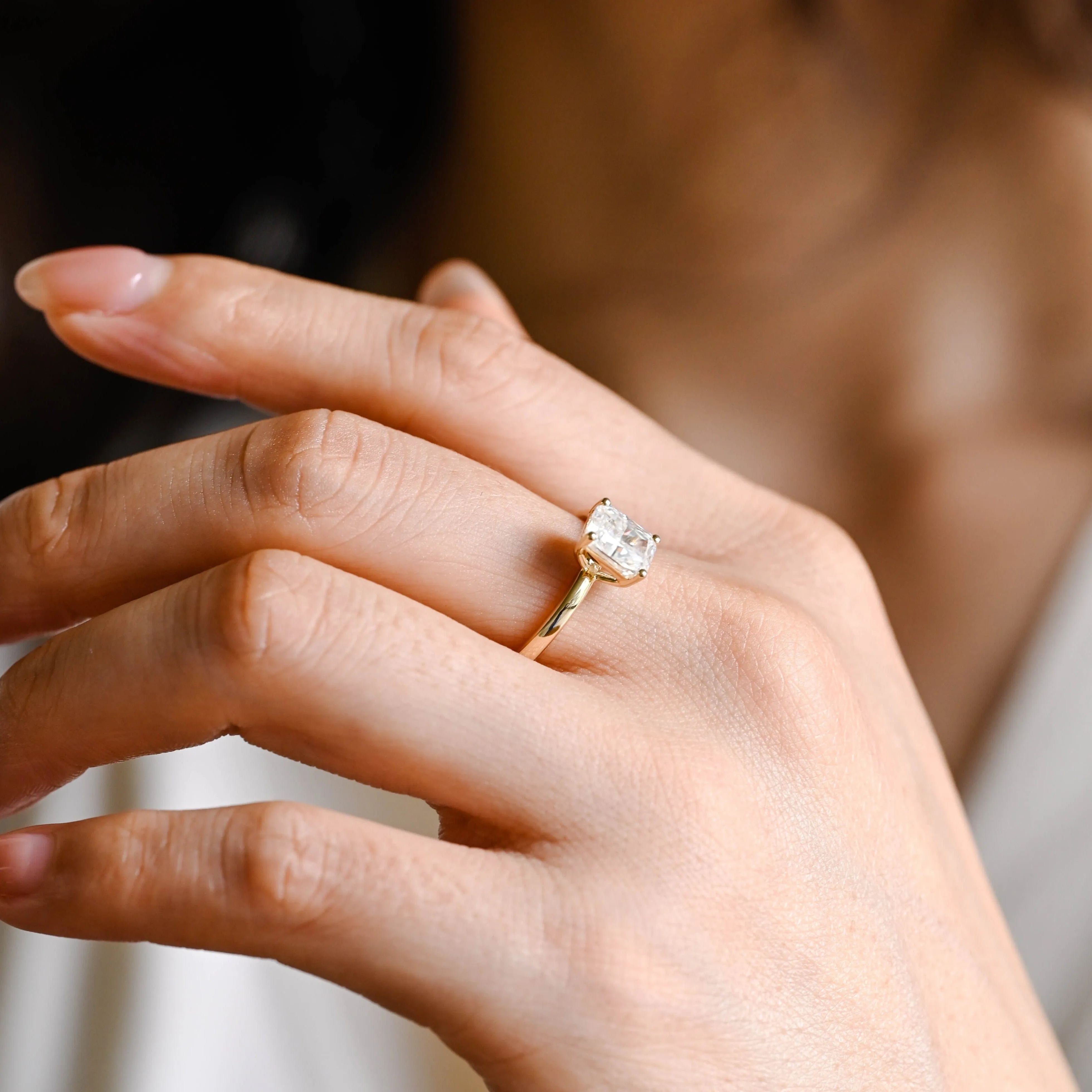 Solid Gold Solitaire Radiant Cut Moissanite Engagement Ring sold by Causyou product image thumbnail 3