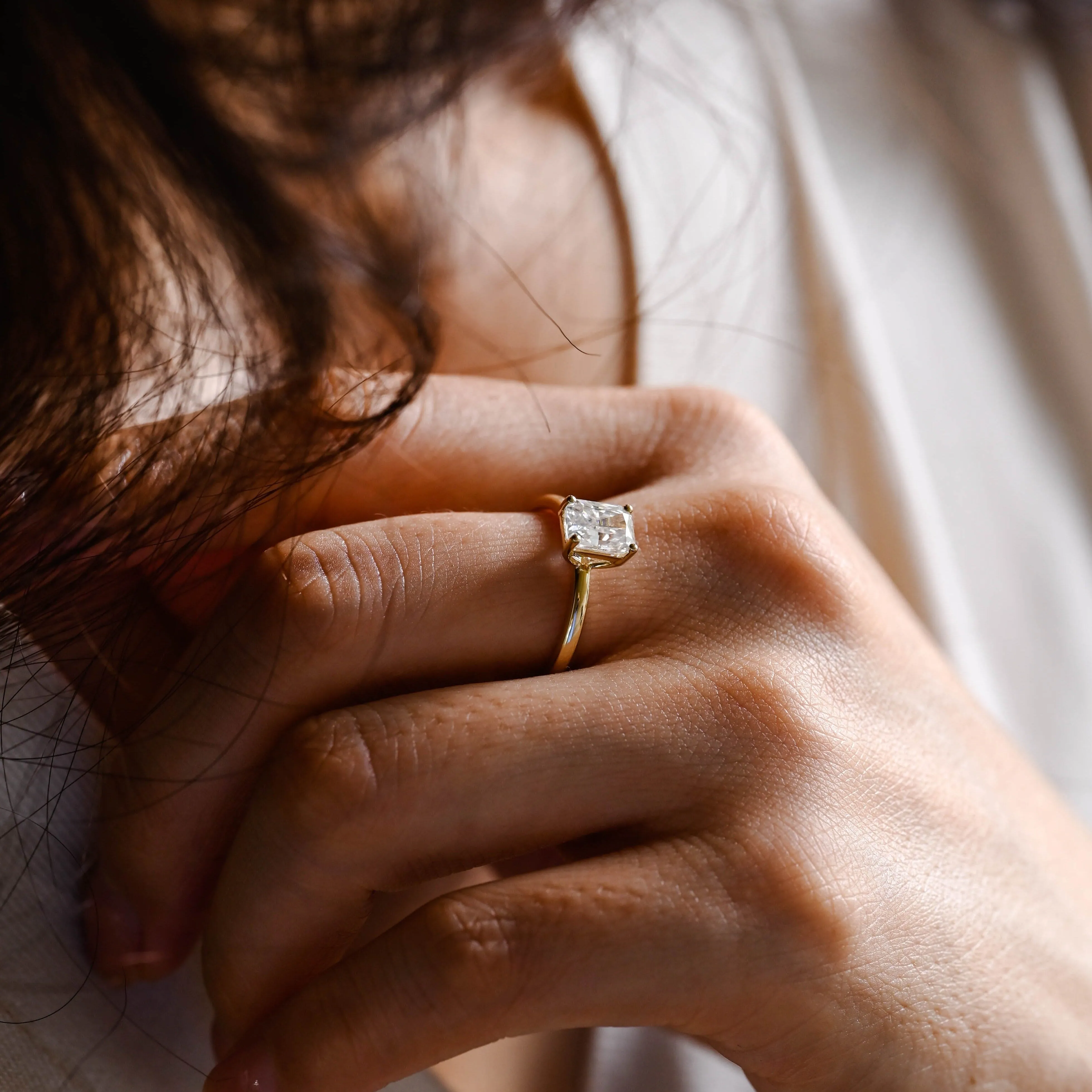 Solid Gold Solitaire Radiant Cut Moissanite Engagement Ring sold by Causyou product image thumbnail 2