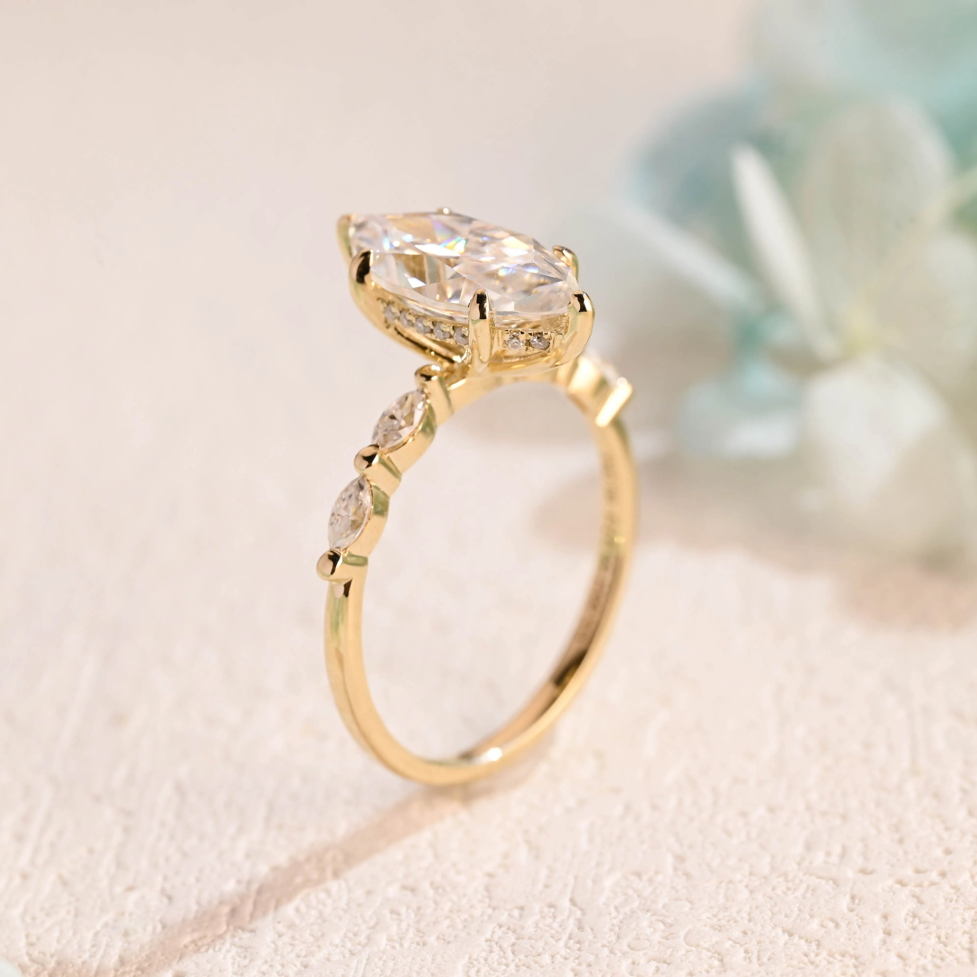 Solid Gold Marquise Cut Moissanite Engagement Ring, Promise Ring sold by Causyou product image thumbnail 2