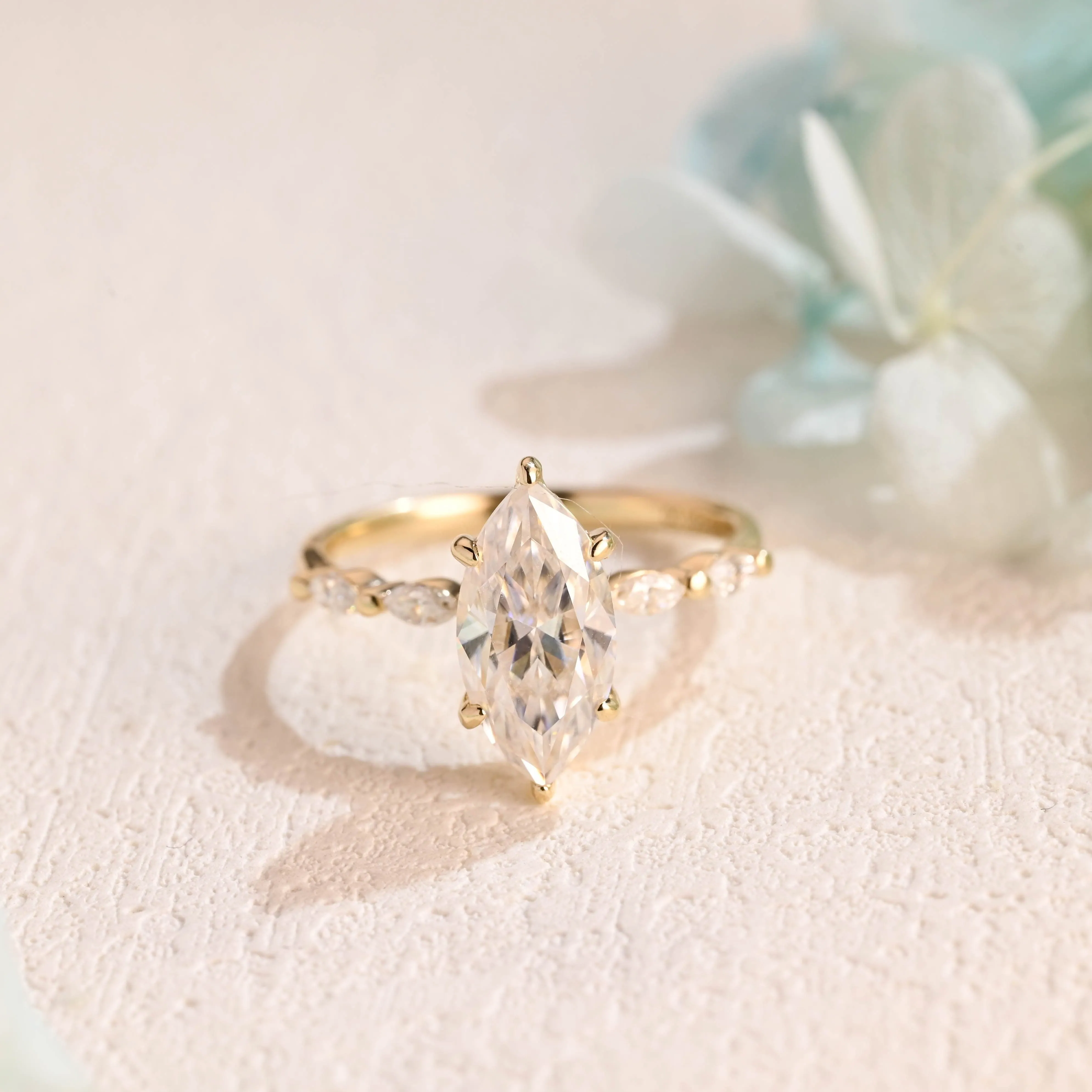 Solid Gold Marquise Cut Moissanite Engagement Ring, Promise Ring sold by Causyou