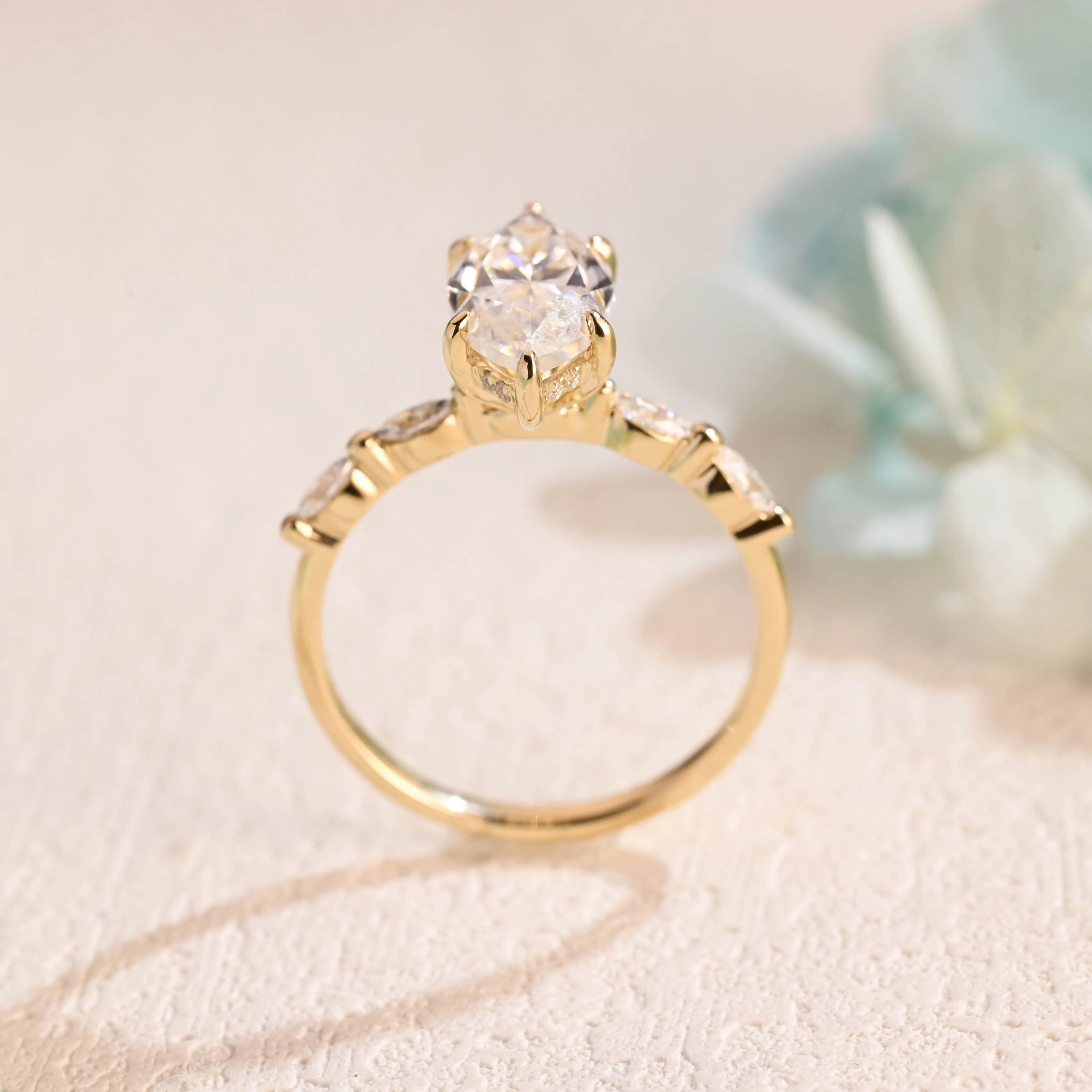 Solid Gold Marquise Cut Moissanite Engagement Ring, Promise Ring sold by Causyou product image thumbnail 5