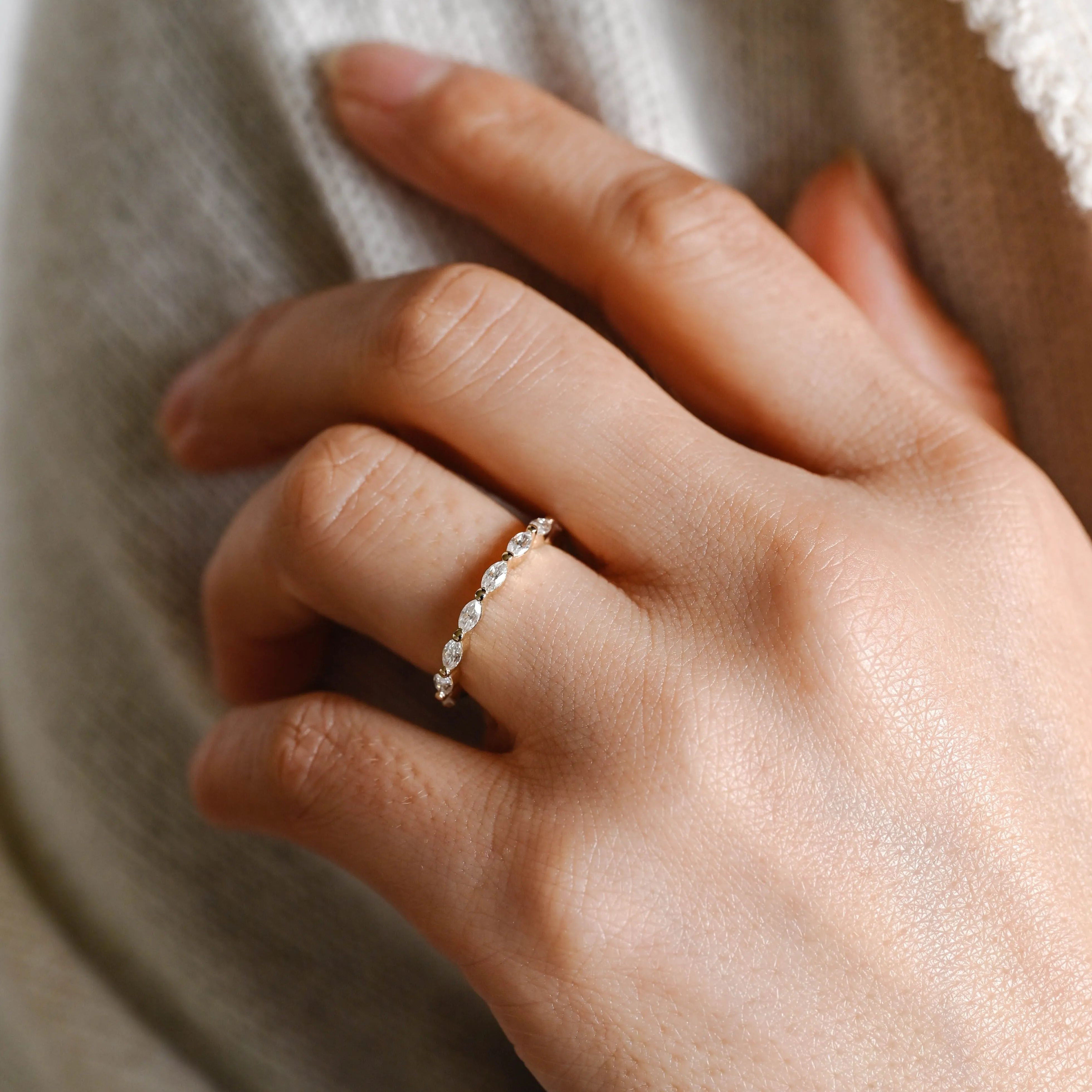 Solid Gold Half Eternity Marquise Cut Moissanite Wedding Band sold by Causyou product image thumbnail 2