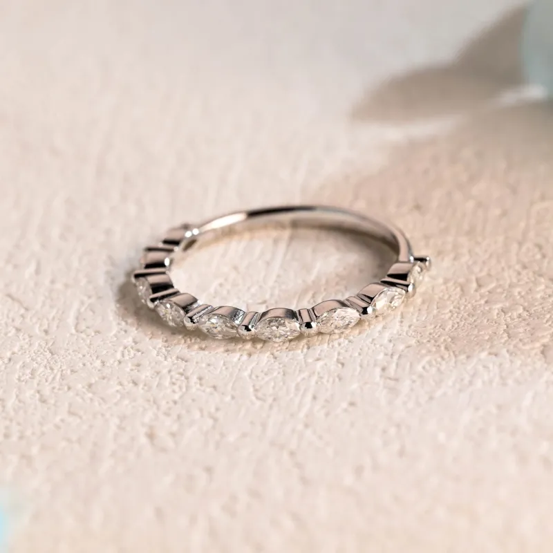 Solid Gold Half Eternity Marquise Cut Moissanite Wedding Band sold by Causyou