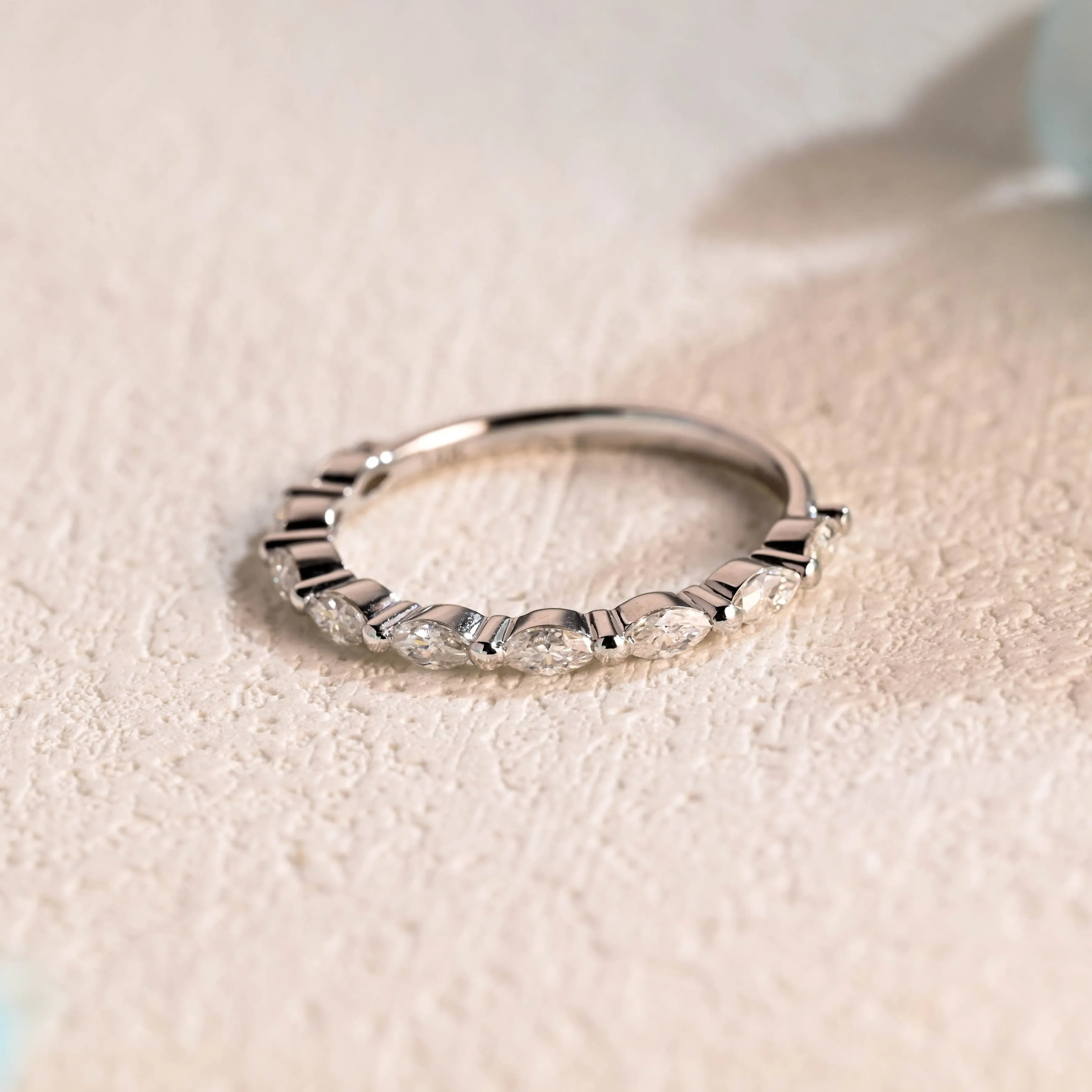 Solid Gold Half Eternity Marquise Cut Moissanite Wedding Band sold by Causyou