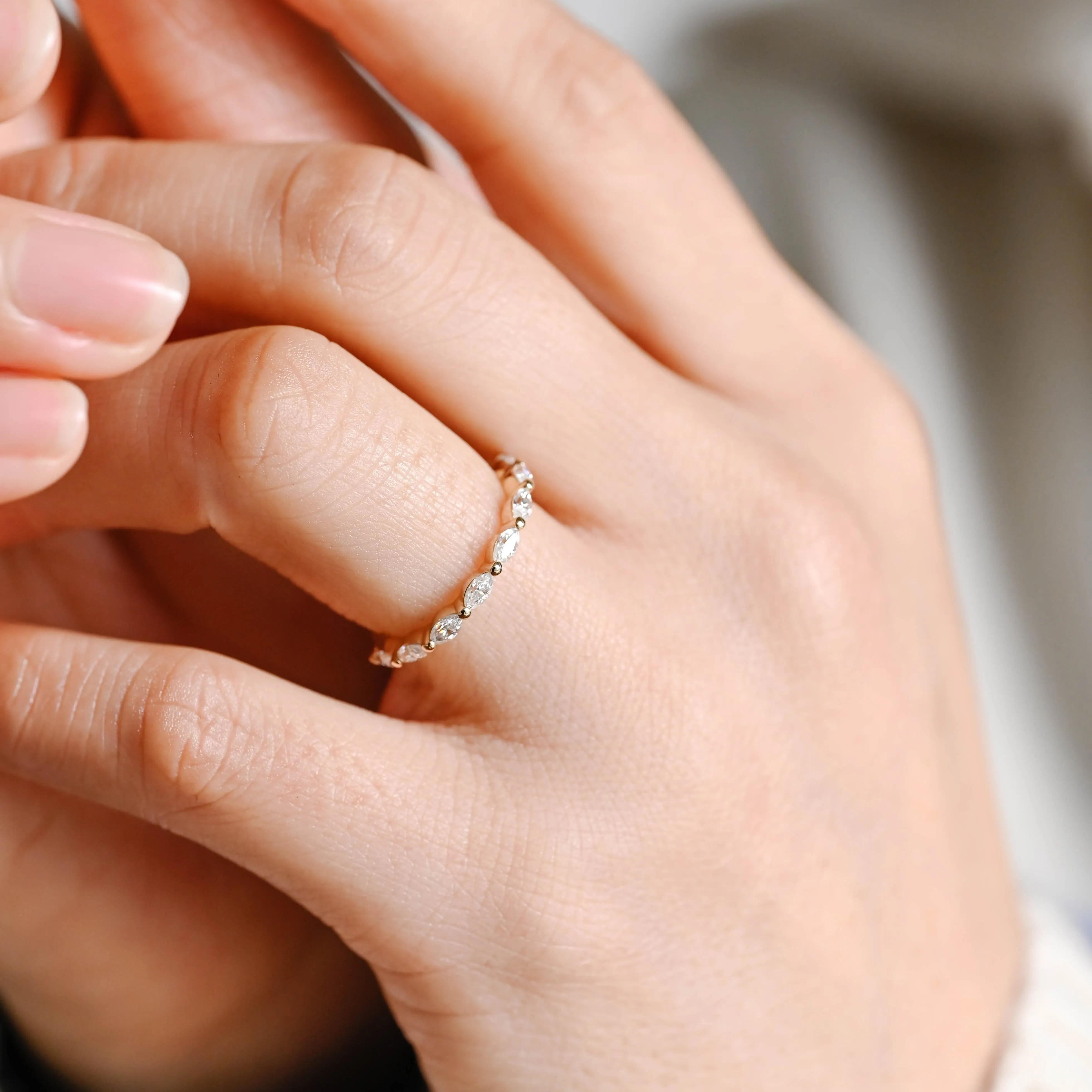 Solid Gold Half Eternity Marquise Cut Moissanite Wedding Band sold by Causyou product image thumbnail 3