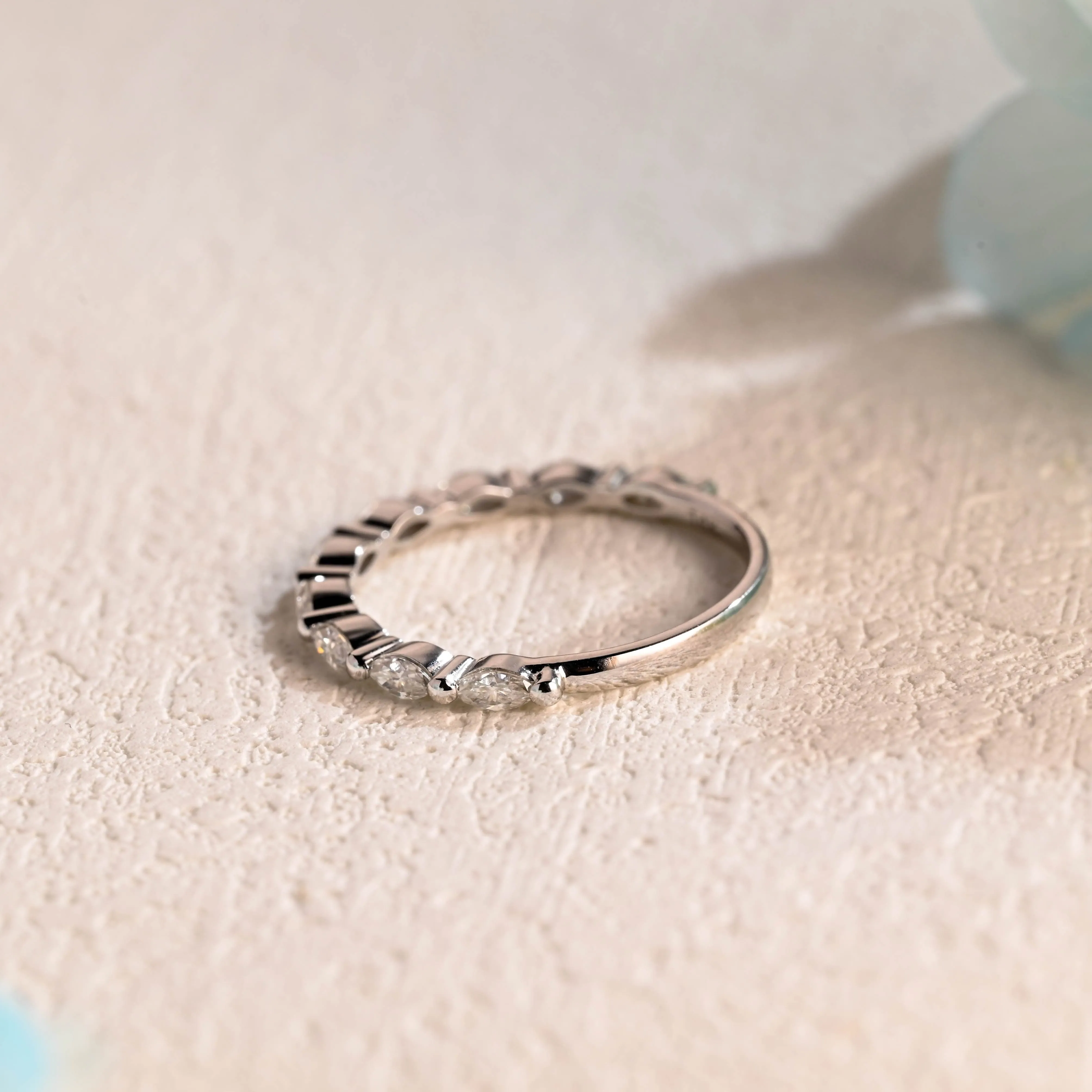 Solid Gold Half Eternity Marquise Cut Moissanite Wedding Band sold by Causyou product image thumbnail 5