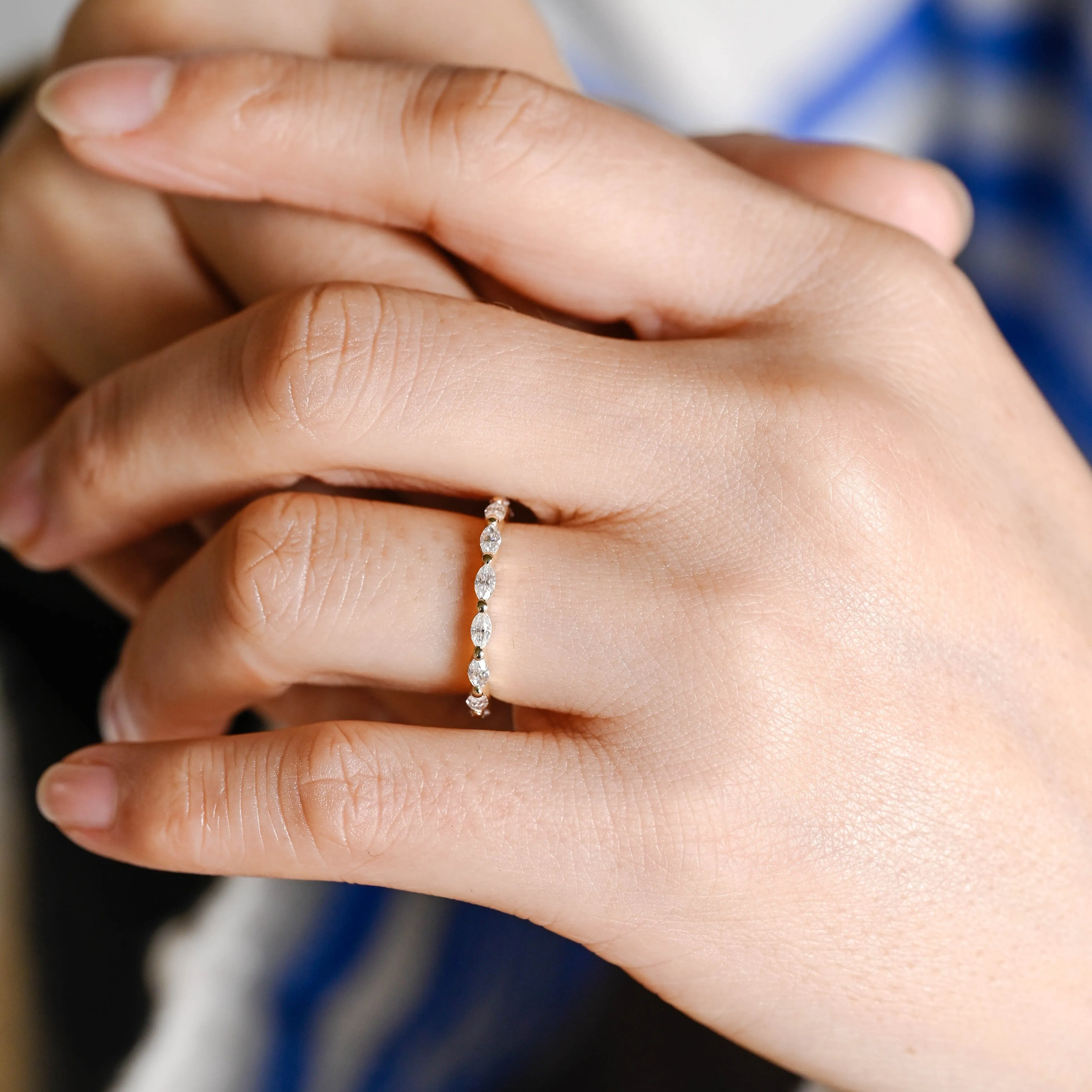 Solid Gold Half Eternity Marquise Cut Moissanite Wedding Band sold by Causyou product image thumbnail 4