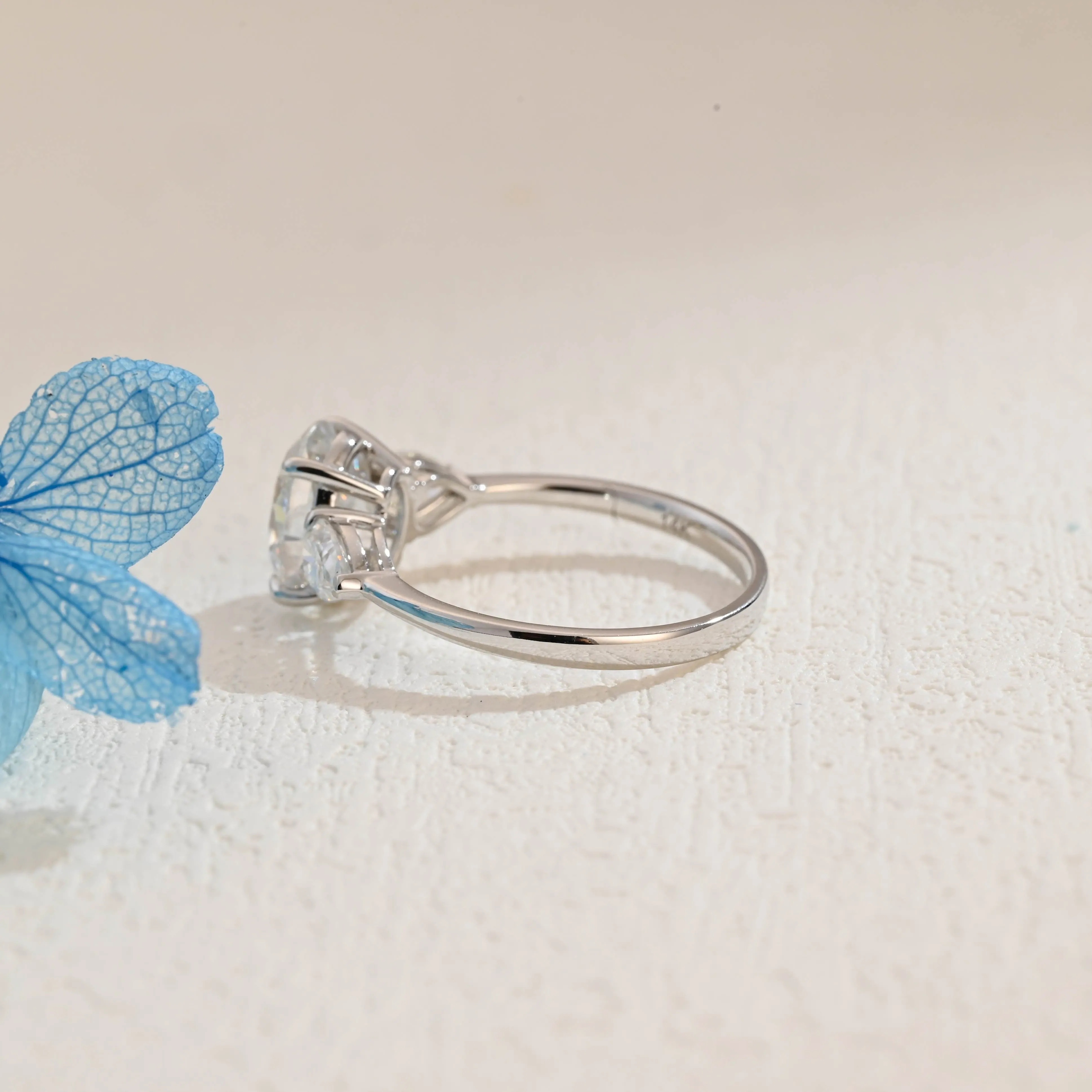 Solid Gold Three Stone Oval Cut Moissanite Engagement Ring sold by Causyou product image thumbnail 5