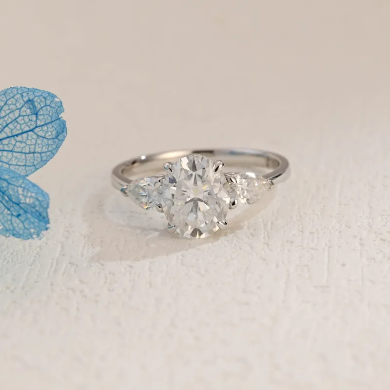 Solid Gold Three Stone Oval Cut Moissanite Engagement Ring sold by Causyou
