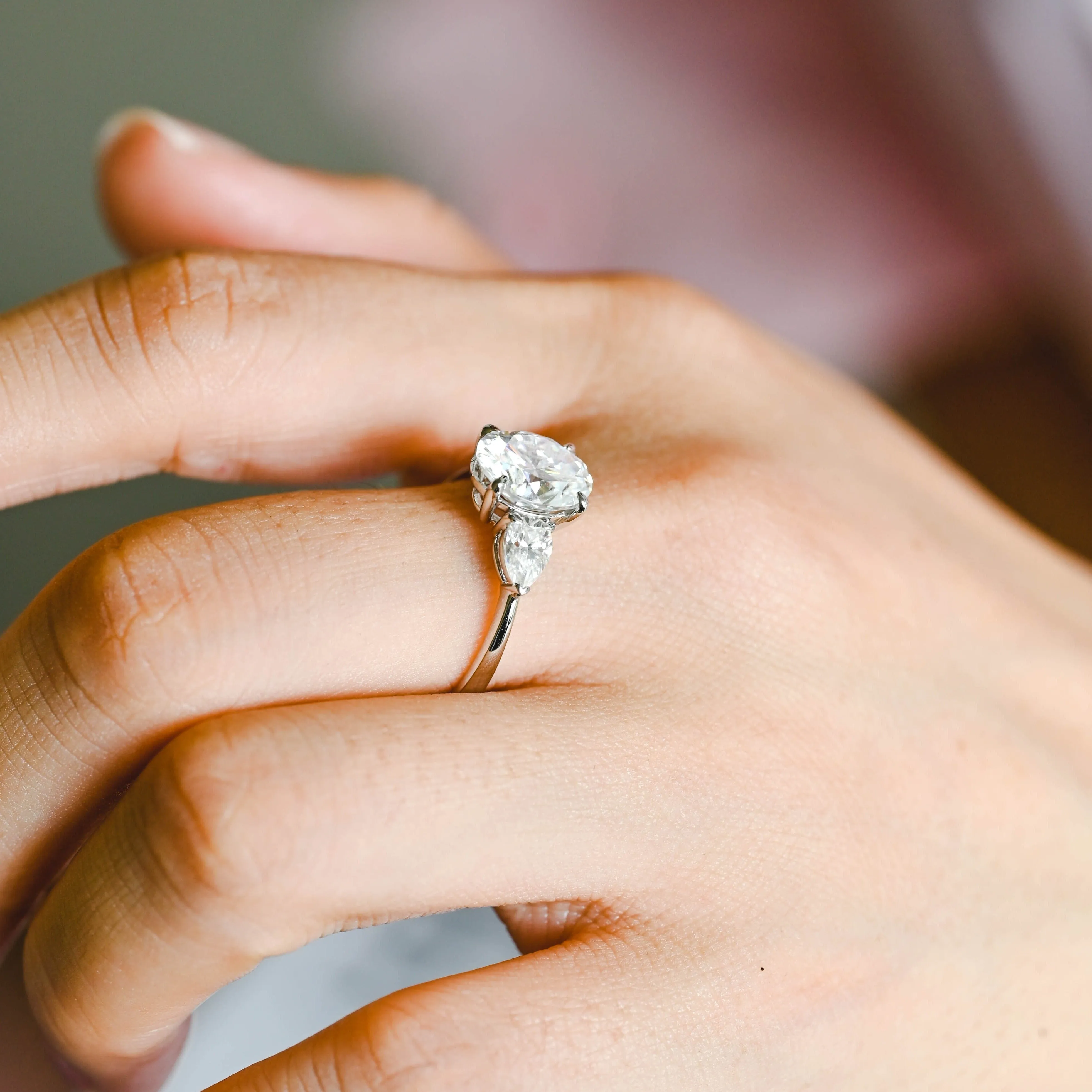 Solid Gold Three Stone Oval Cut Moissanite Engagement Ring sold by Causyou product image thumbnail 3