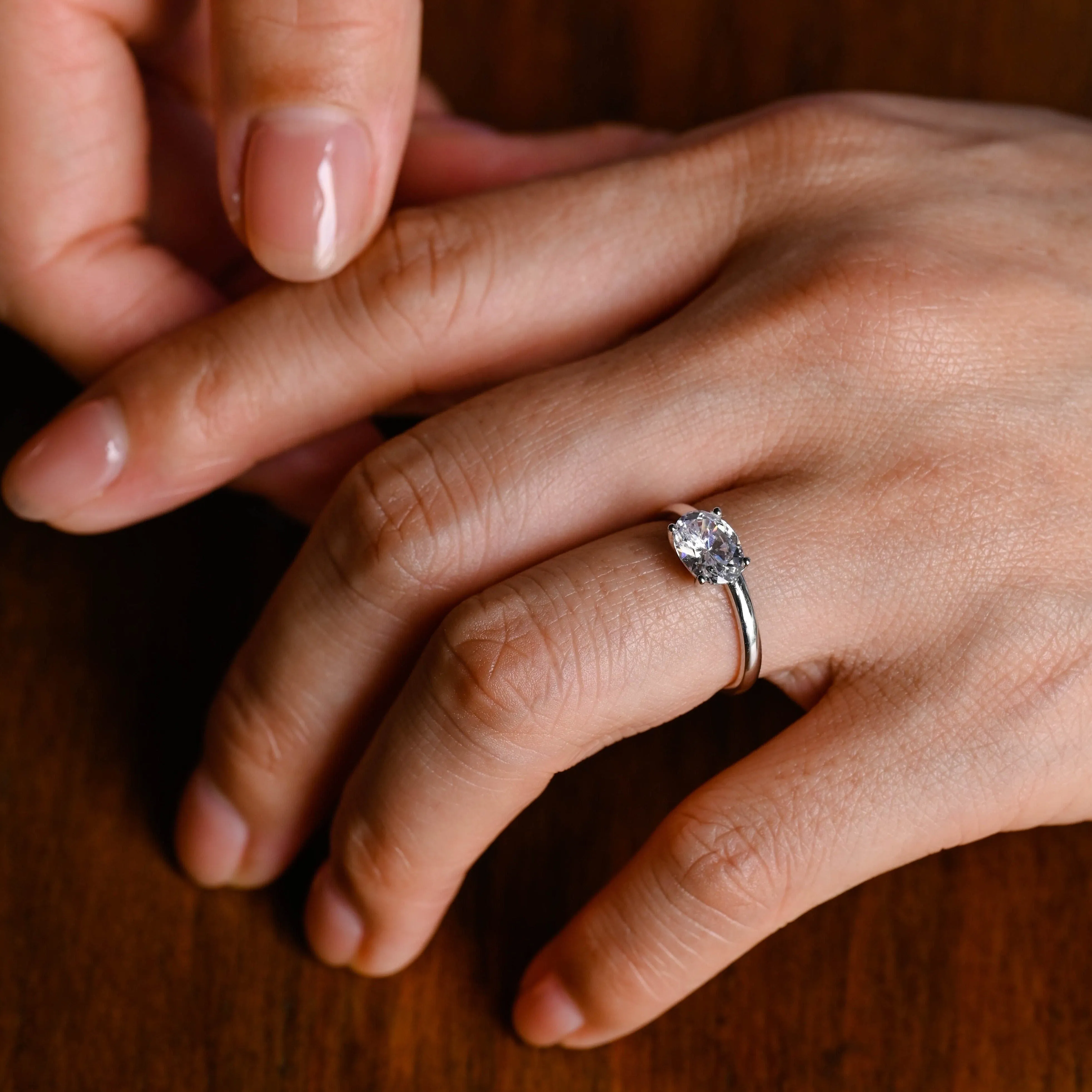 East to West Solid Gold Off Side Oval Cut Moissanite Engagement Ring sold by Causyou product image thumbnail 2