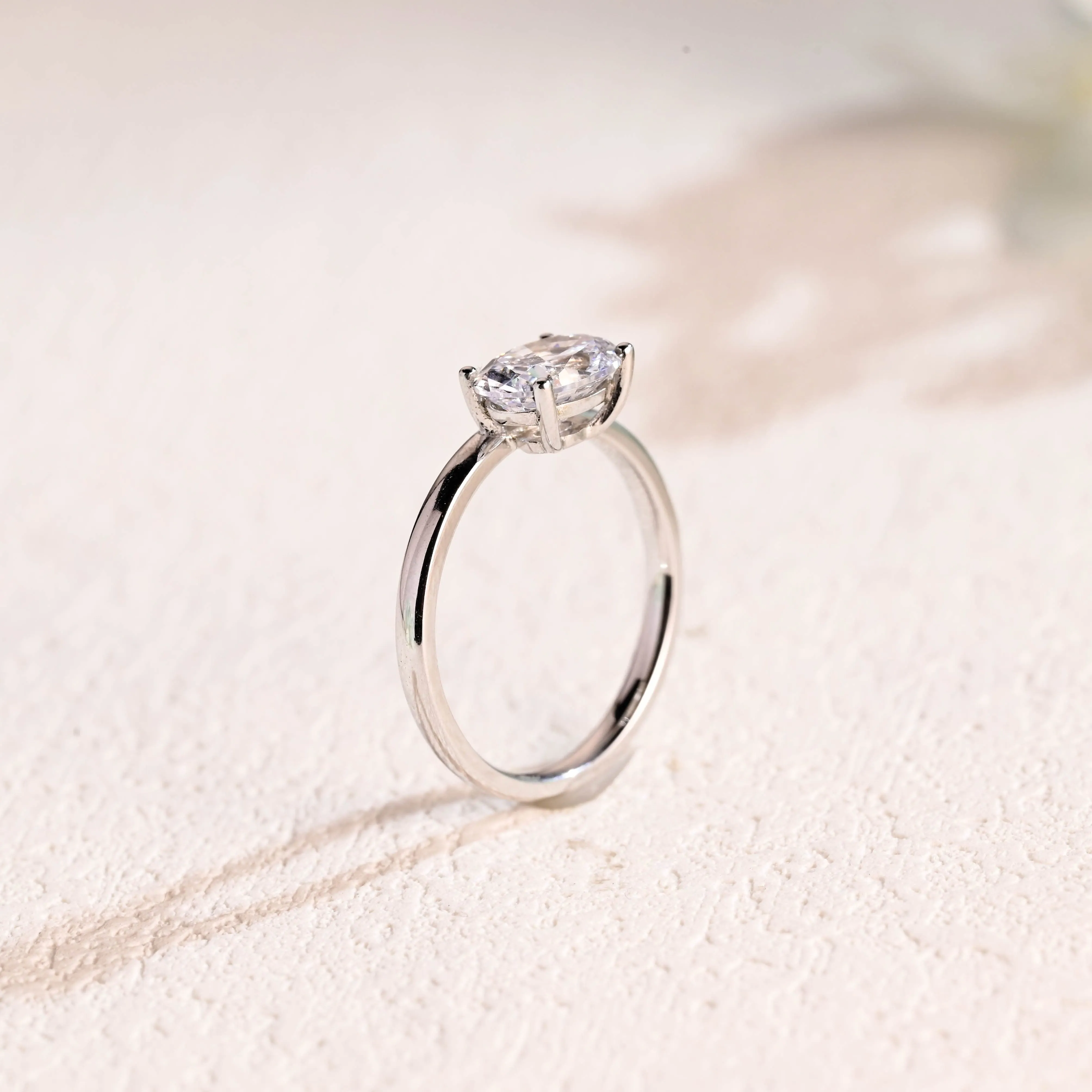 East to West Solid Gold Off Side Oval Cut Moissanite Engagement Ring sold by Causyou product image thumbnail 5