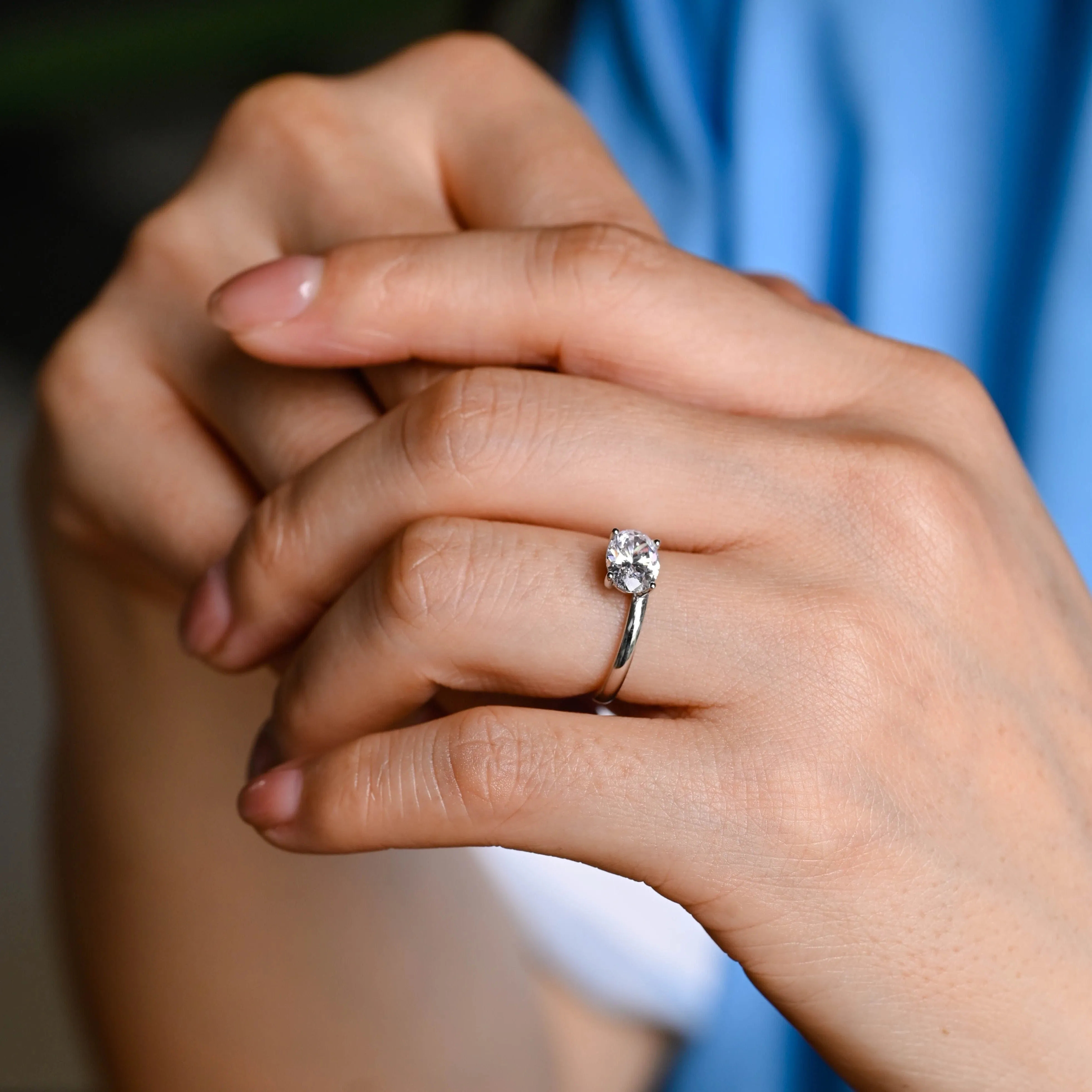 East to West Solid Gold Off Side Oval Cut Moissanite Engagement Ring sold by Causyou product image thumbnail 3