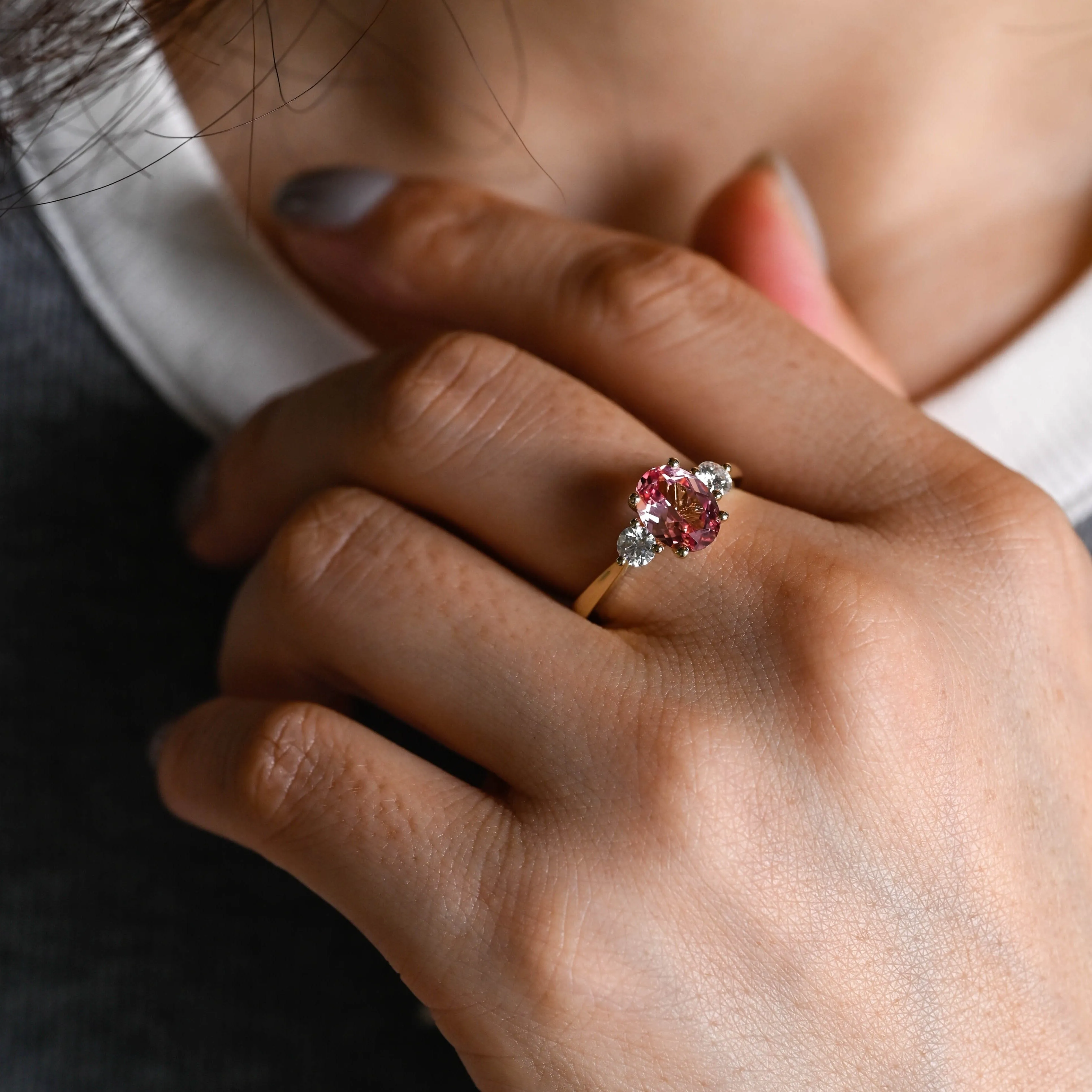 Solid Gold Oval Cut Pink Sapphire Engagement Ring, Promise Ring, Proposal Ring, Gift for Woman, Wife sold by Causyou product image thumbnail 3