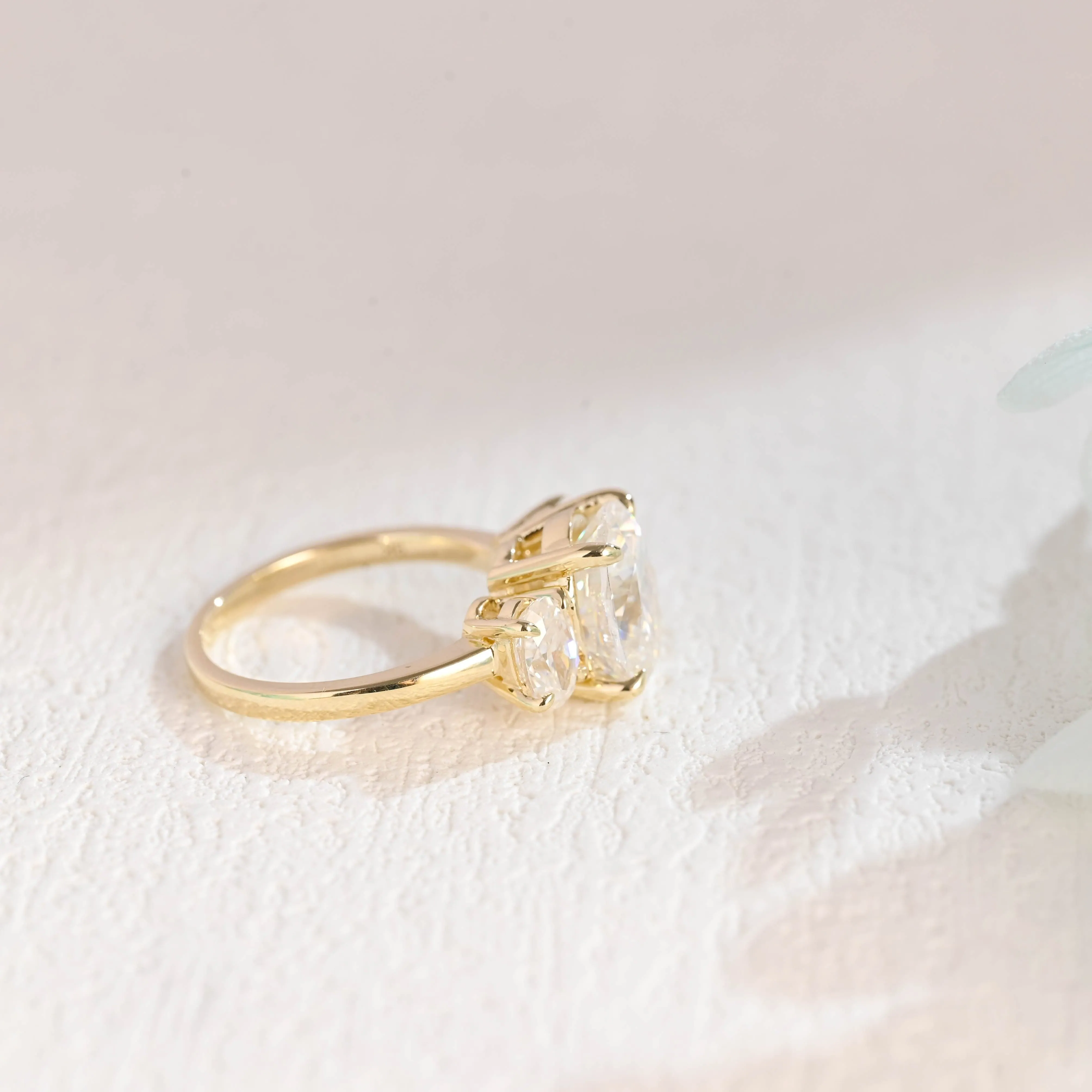 Solid Gold Three Stone Oval Cut Moissanite Engagement Ring sold by Causyou product image thumbnail 5