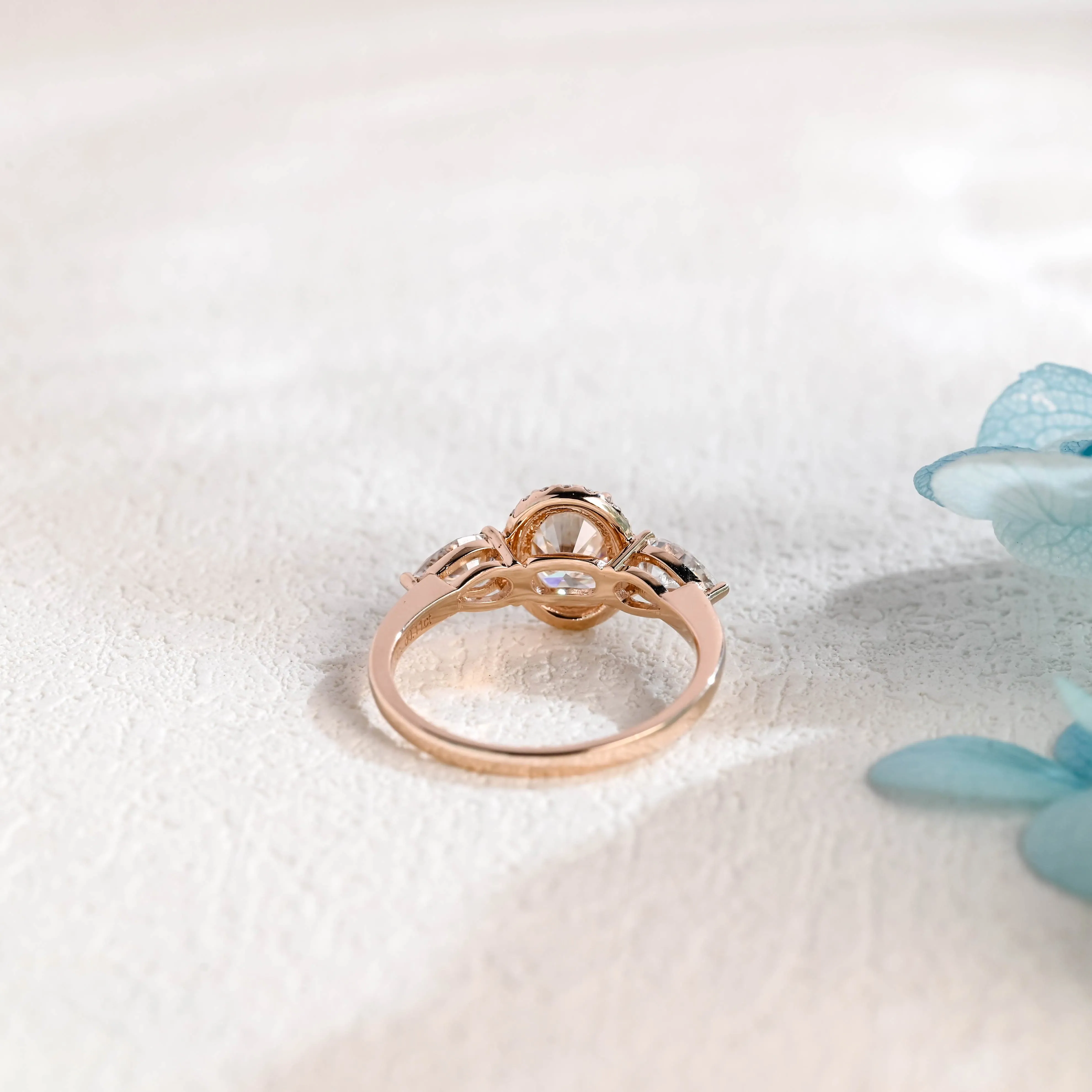 Solid Gold Three Halo Oval Cut Moissanite Engagement Ring sold by Causyou product image thumbnail 4