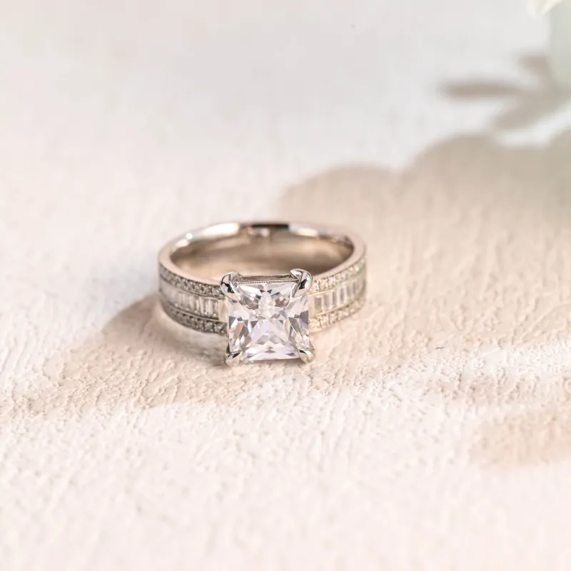 Solid Gold 5mm Width Asscher Cut Moissanite Engagement Ring made by Causyou