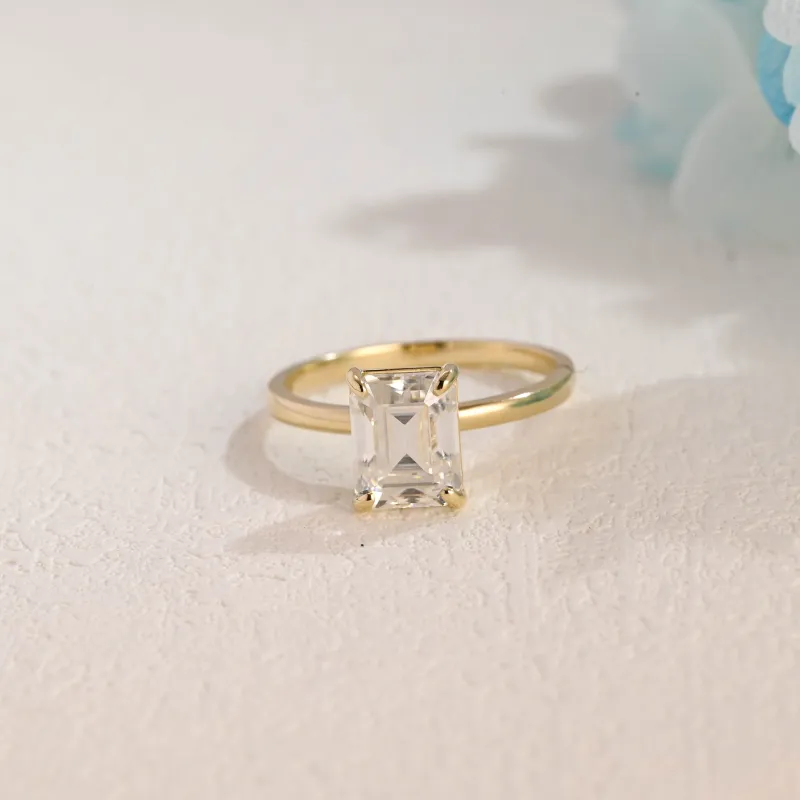 Solid Gold Solitaire Emerald Cut Moissanite Engagement Ring sold by Causyou