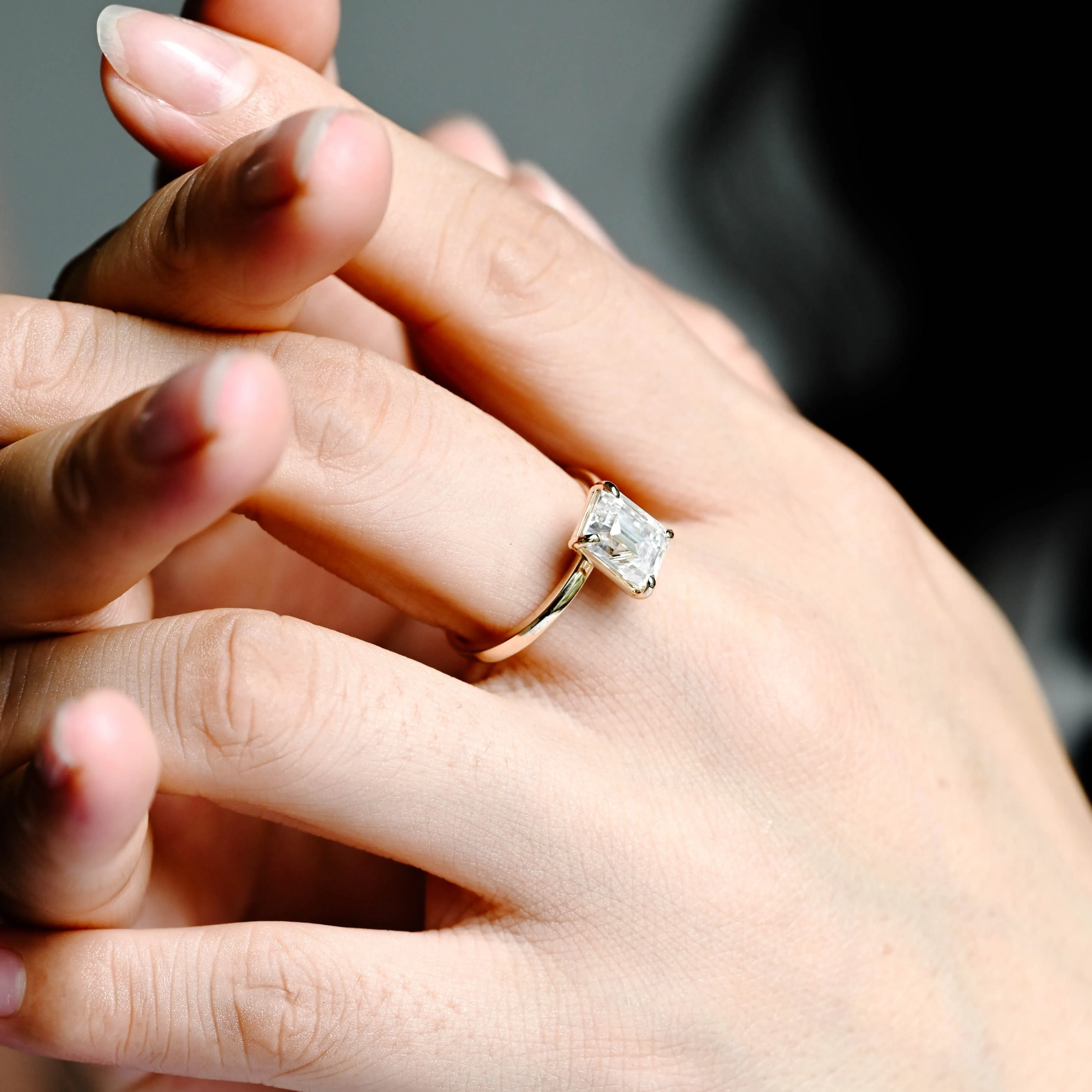 Solid Gold Solitaire Emerald Cut Moissanite Engagement Ring sold by Causyou product image thumbnail 3