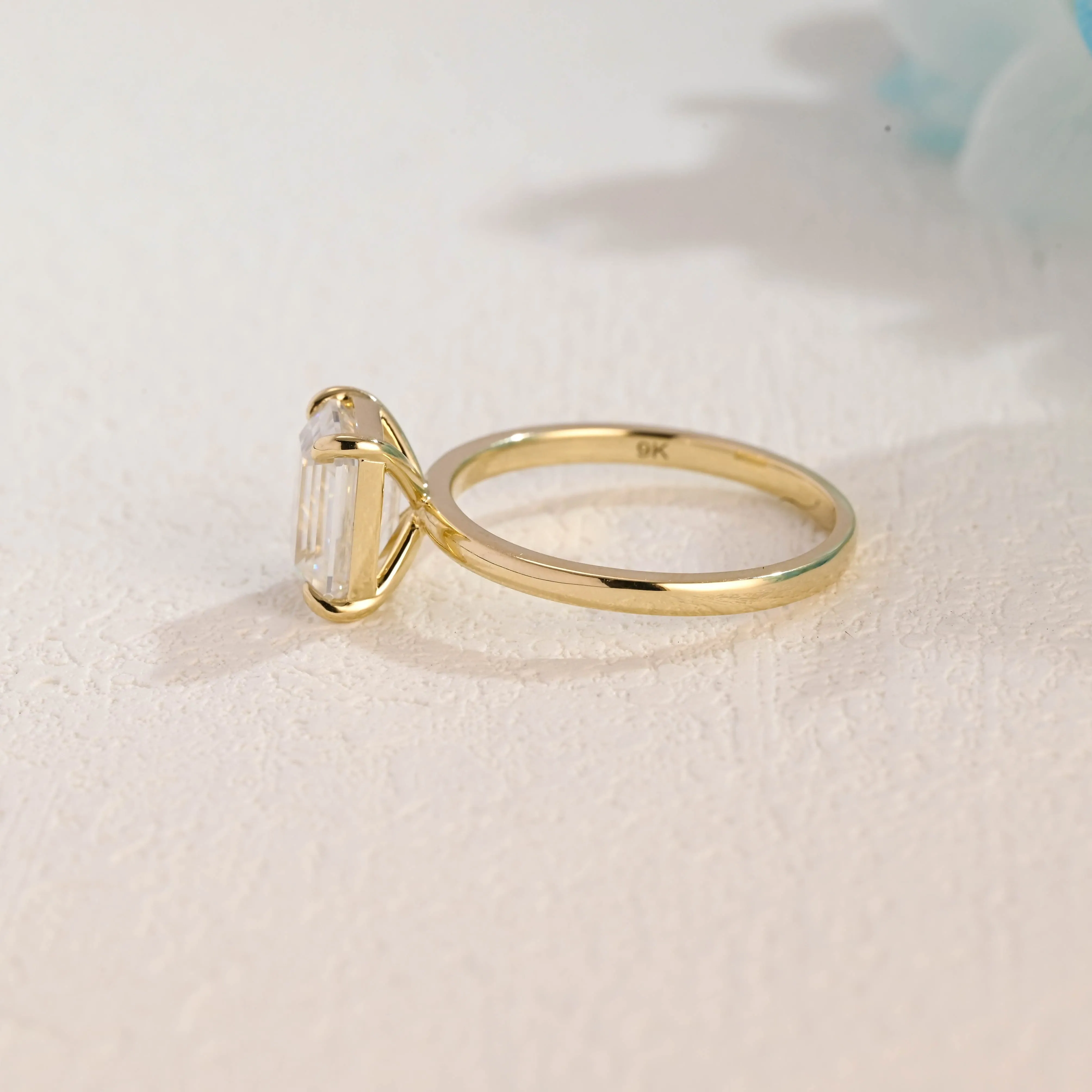 Solid Gold Solitaire Emerald Cut Moissanite Engagement Ring sold by Causyou product image thumbnail 5