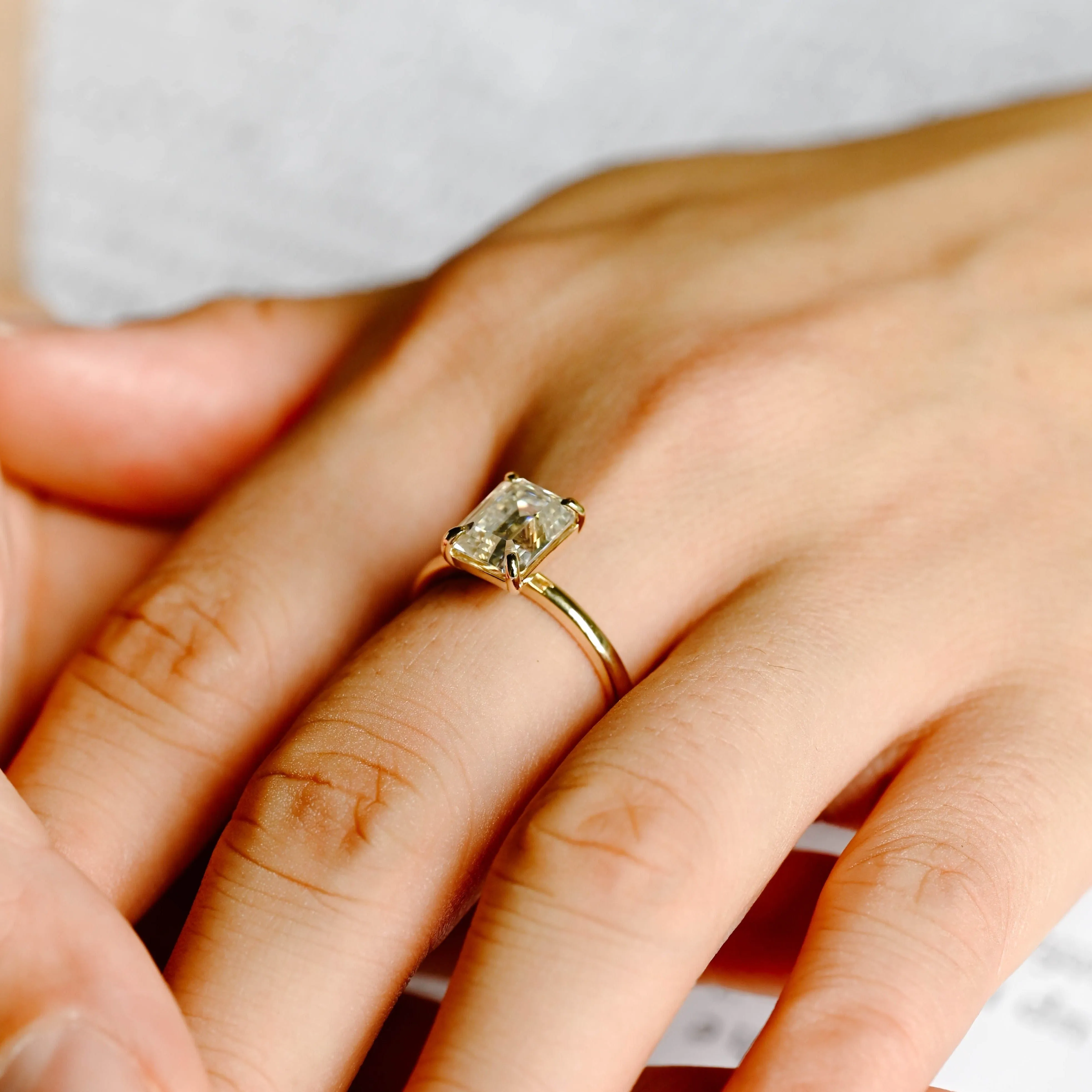 Solid Gold Solitaire Emerald Cut Moissanite Engagement Ring sold by Causyou product image thumbnail 2