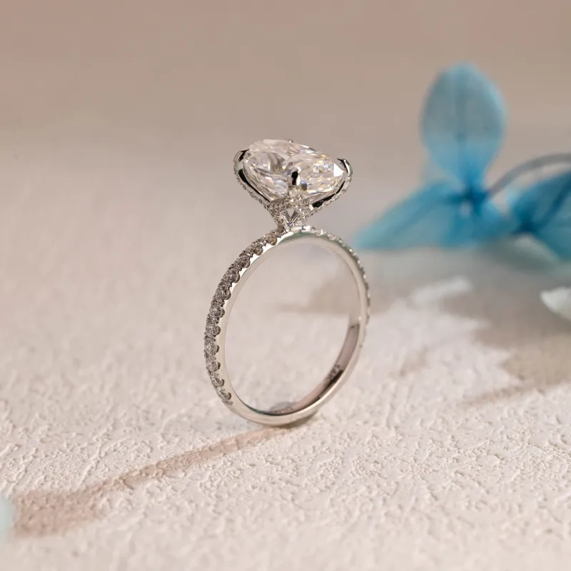Solid Gold Paved Tulip Setting Oval Cut Moissanite Engagement Ring sold by Causyou