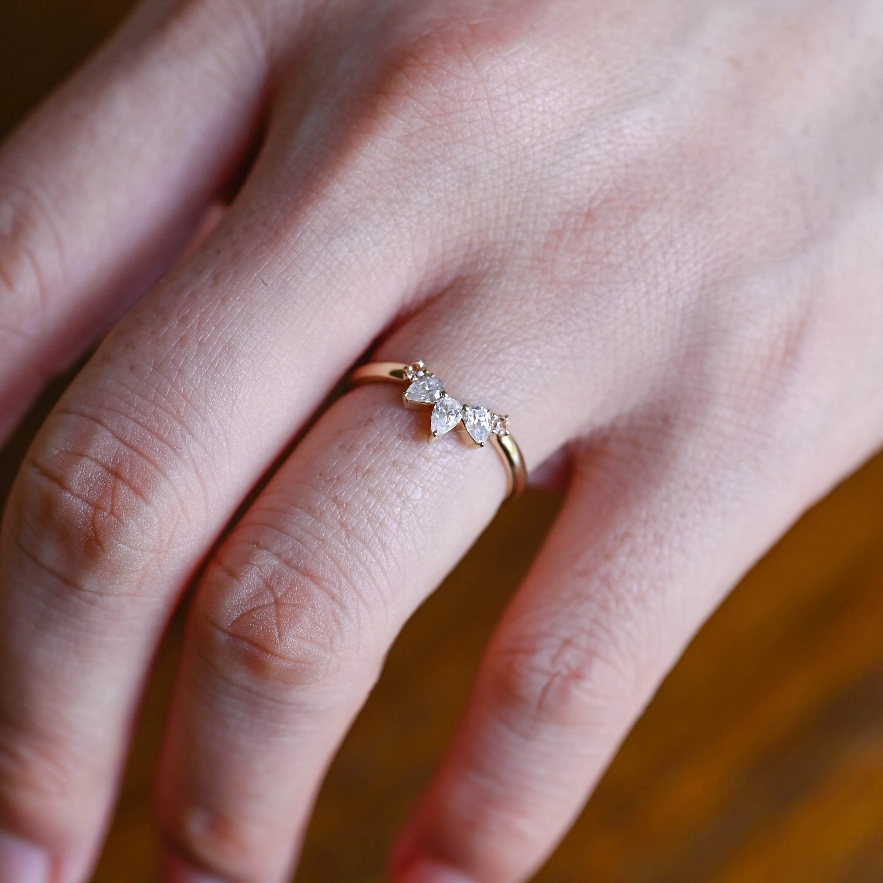 Solid Gold Curved Pear Moissanite Wedding Band with Pink Round Gems sold by Causyou product image thumbnail 3