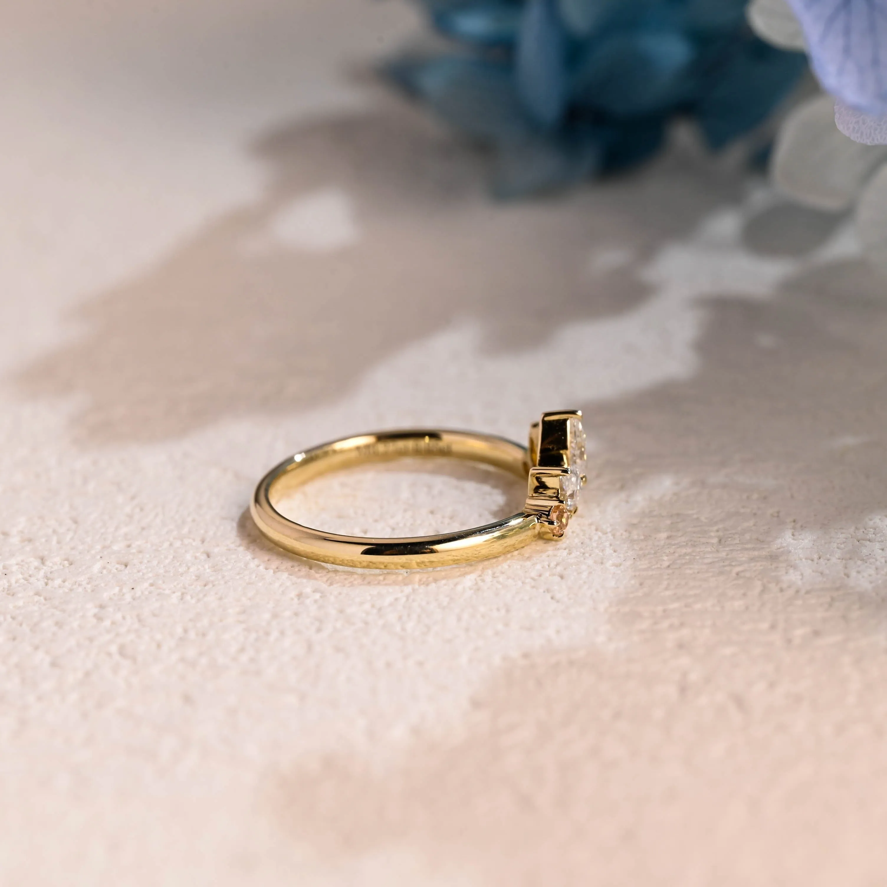 Solid Gold Curved Pear Moissanite Wedding Band with Pink Round Gems sold by Causyou product image thumbnail 4