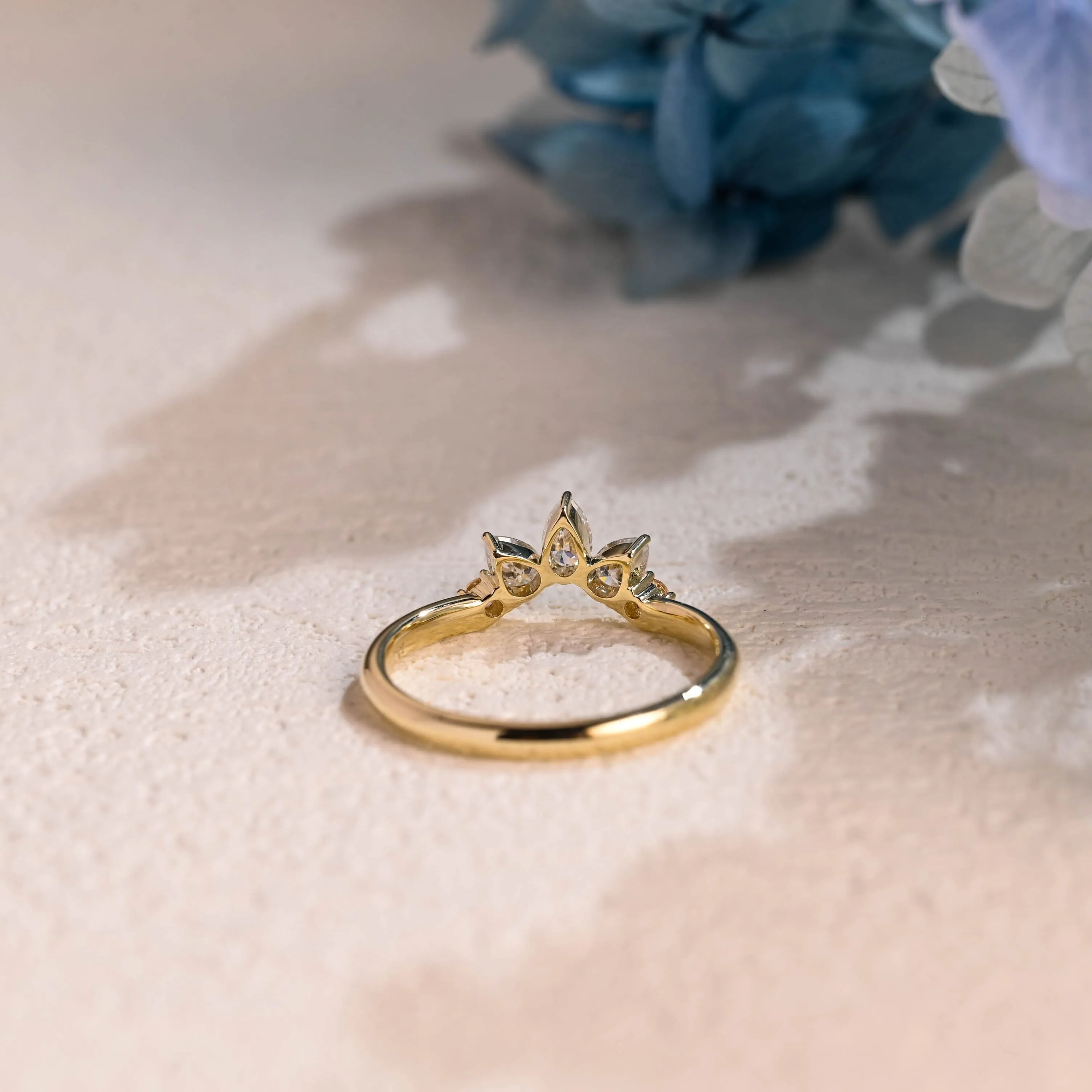 Solid Gold Curved Pear Moissanite Wedding Band with Pink Round Gems sold by Causyou product image thumbnail 5