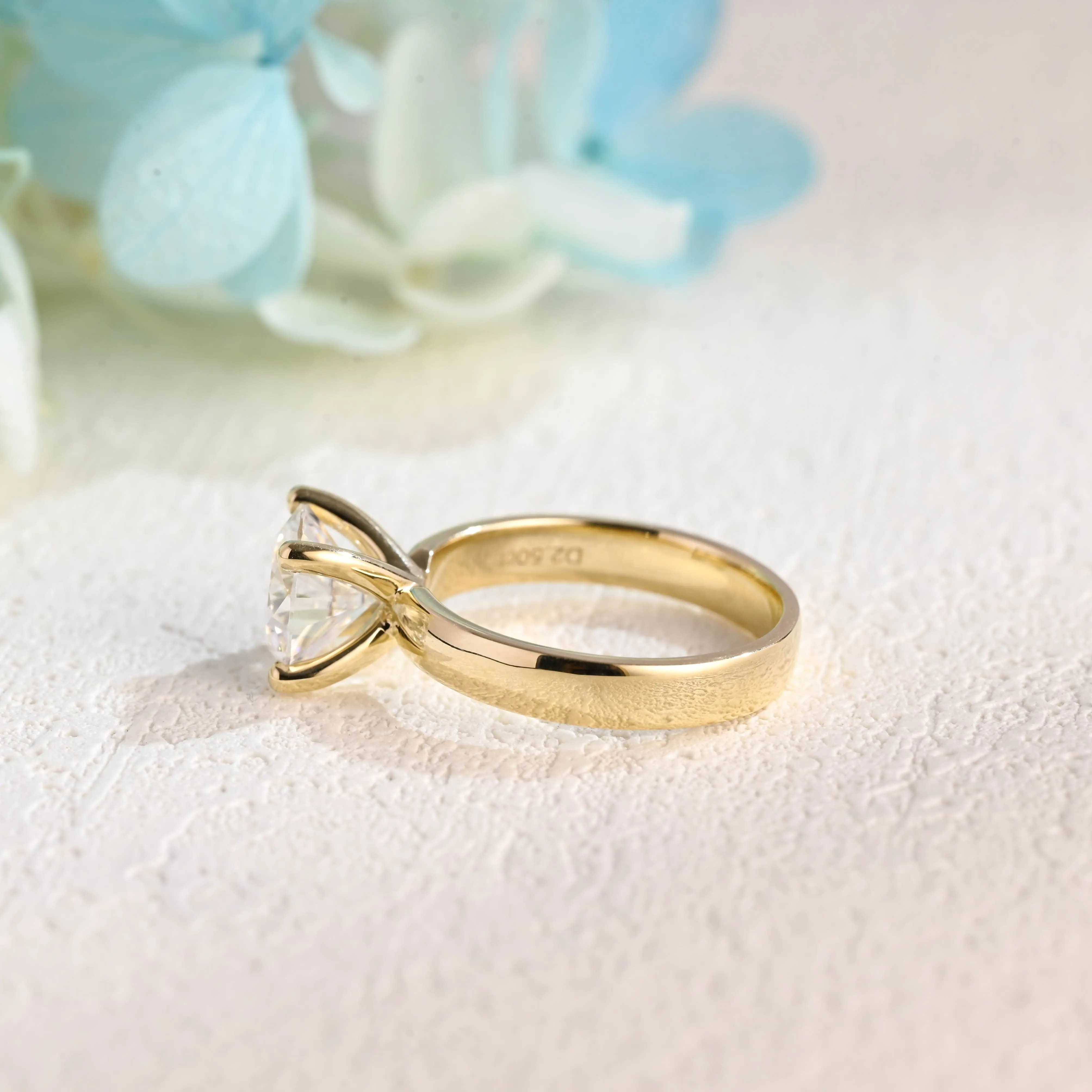 Solid Gold Solitaire 3.5mm Width Round Cut Moissanite Engagement Ring sold by Causyou product image thumbnail 5