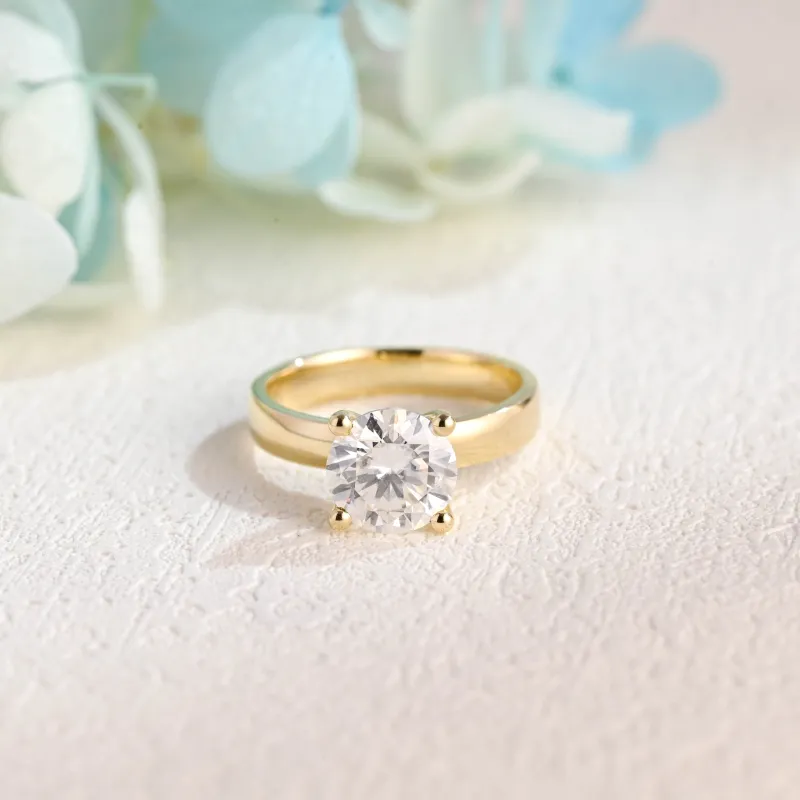 Solid Gold Solitaire 3.5mm Width Round Cut Moissanite Engagement Ring sold by Causyou